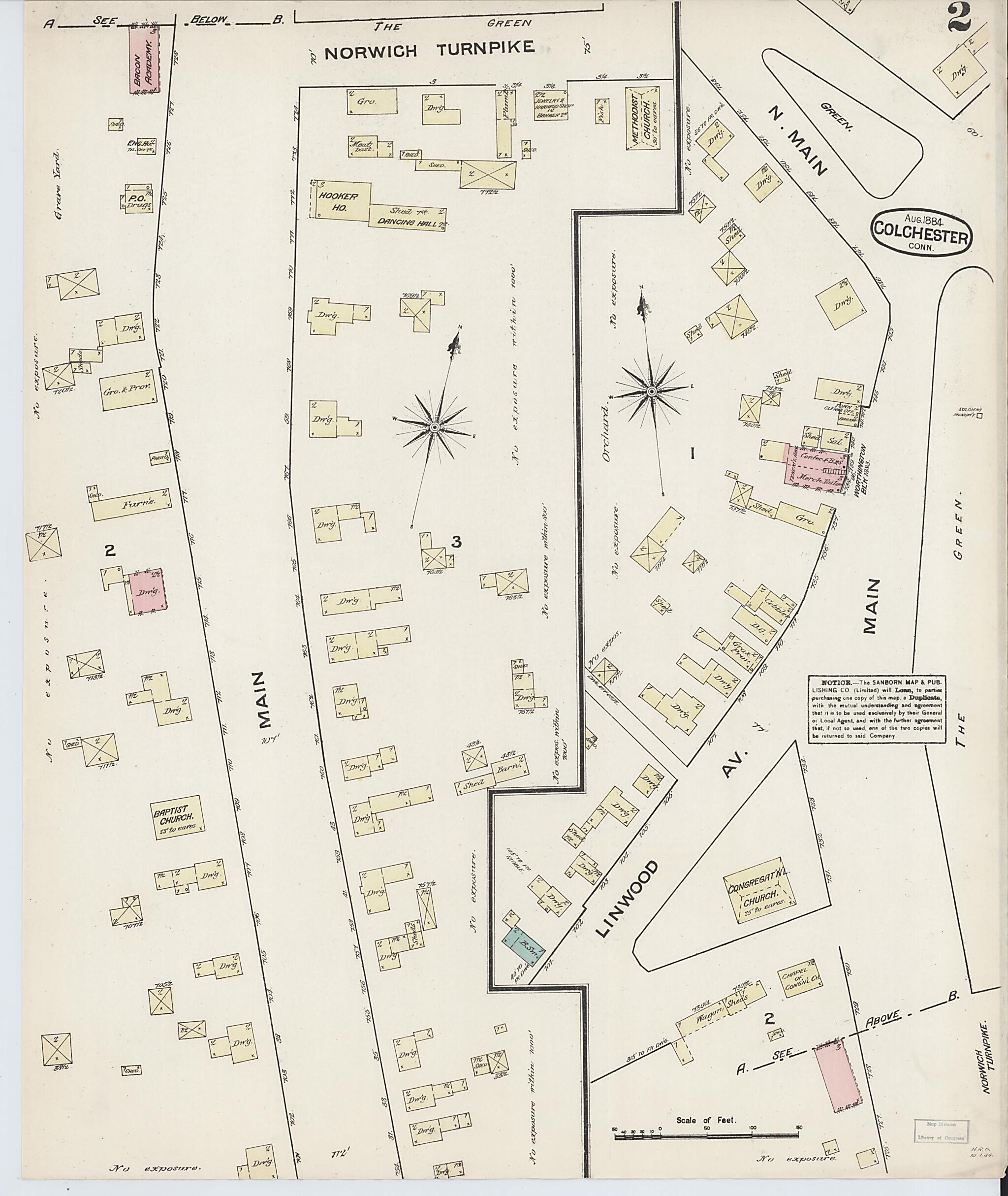 This old map of Colchester, New London County, Connecticut was created by Sanborn Map Company in 1884