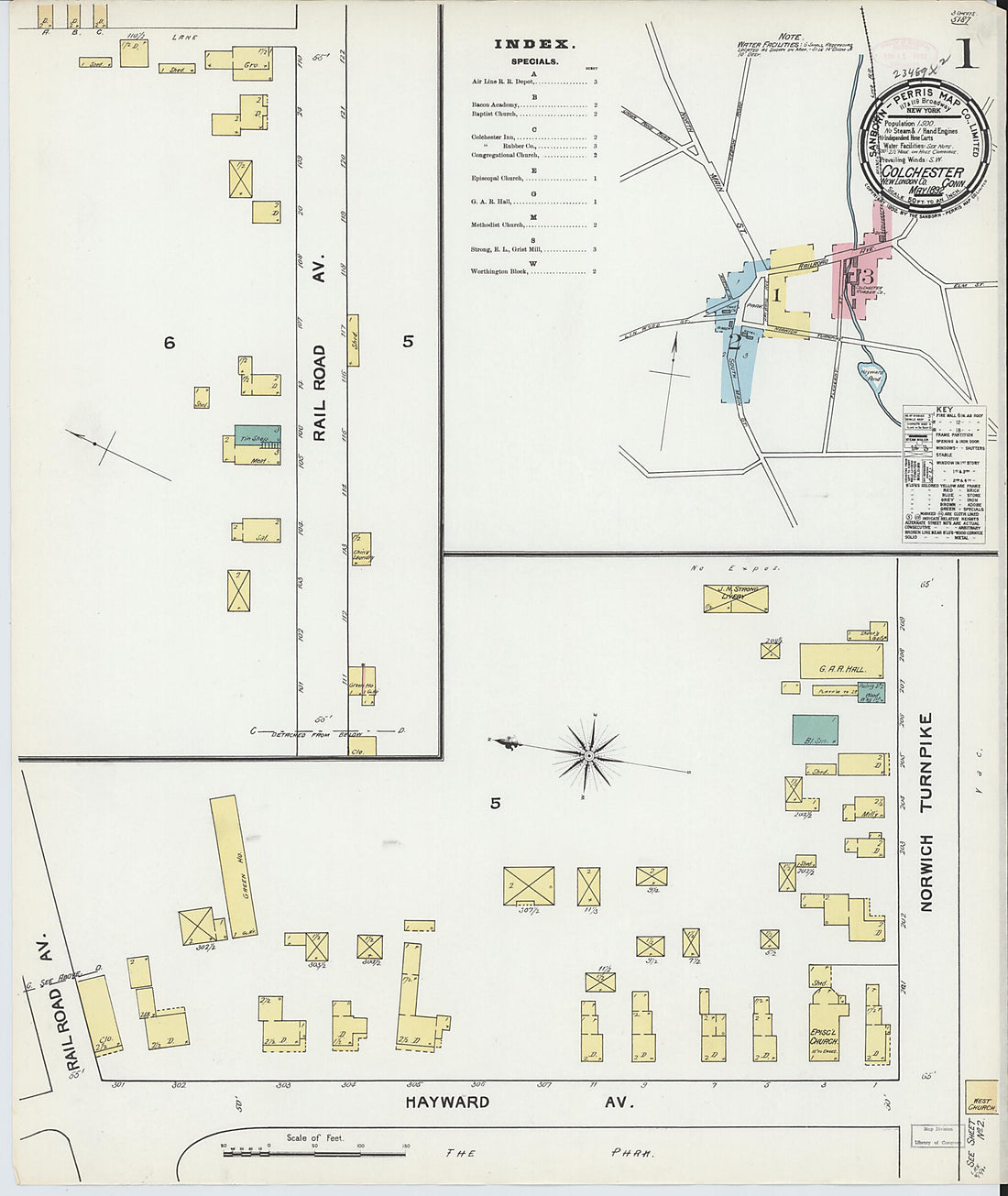 This old map of Colchester, New London County, Connecticut was created by Sanborn Map Company in 1892