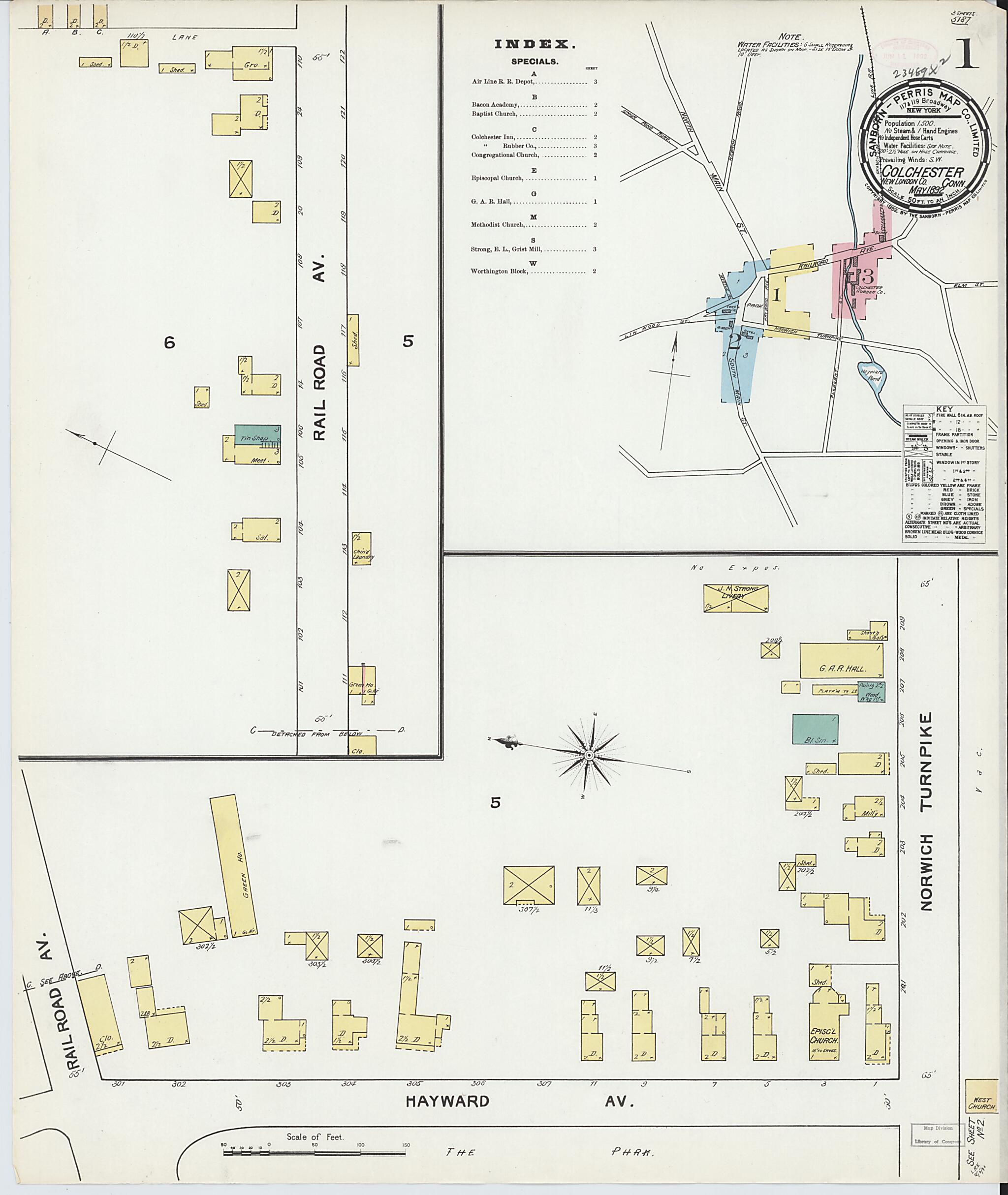This old map of Colchester, New London County, Connecticut was created by Sanborn Map Company in 1892