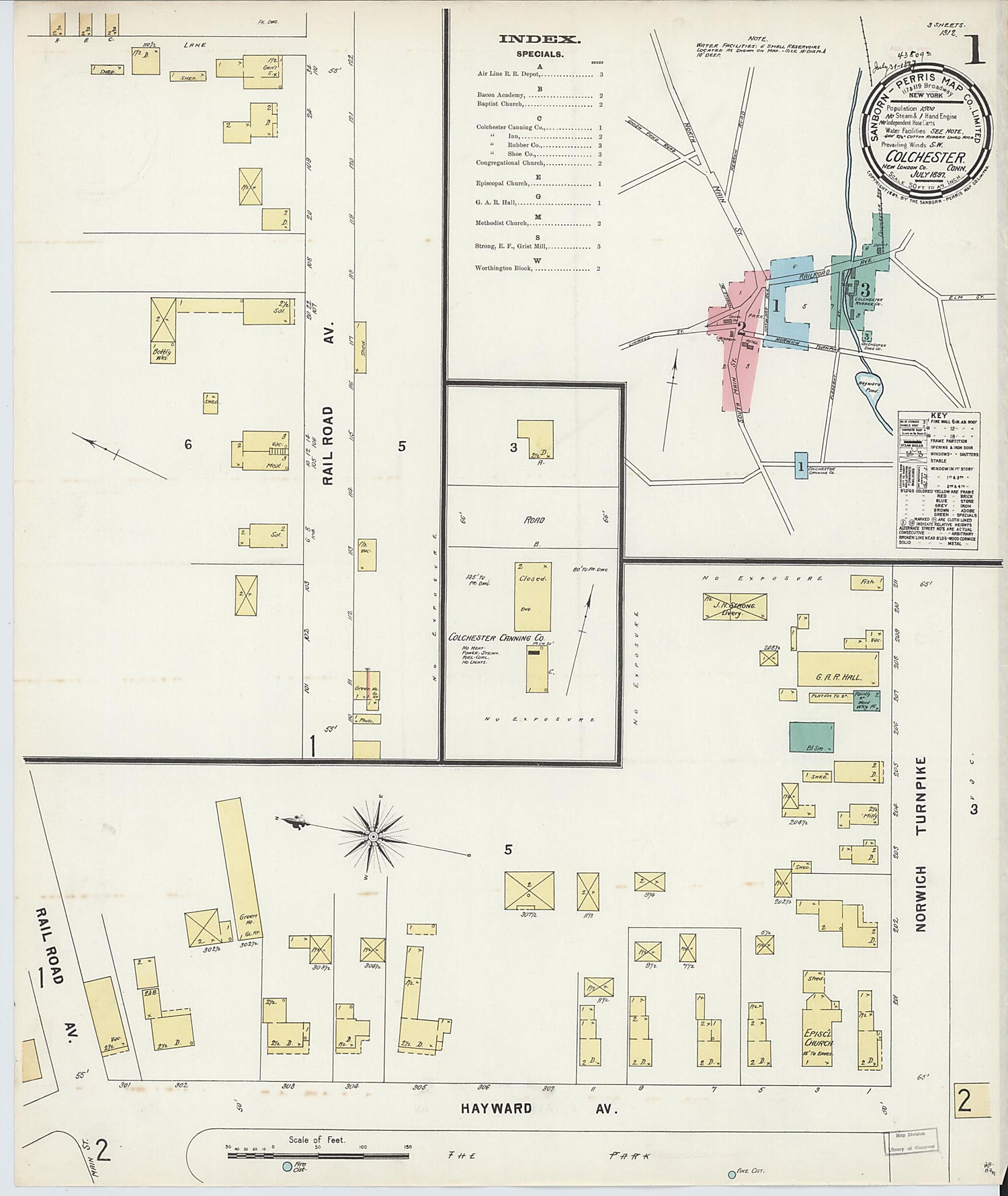 This old map of Colchester, New London County, Connecticut was created by Sanborn Map Company in 1897
