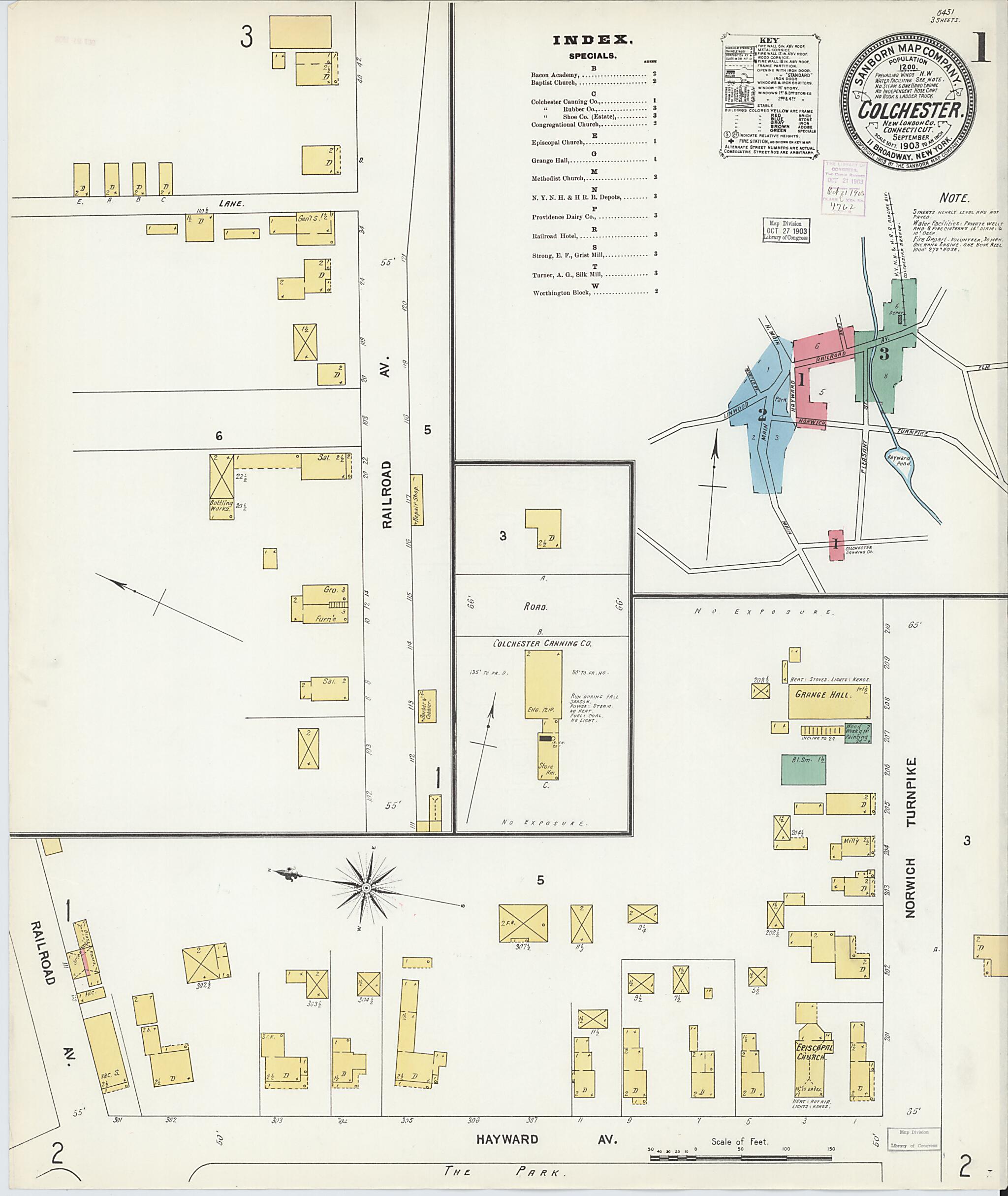 This old map of Colchester, New London County, Connecticut was created by Sanborn Map Company in 1903
