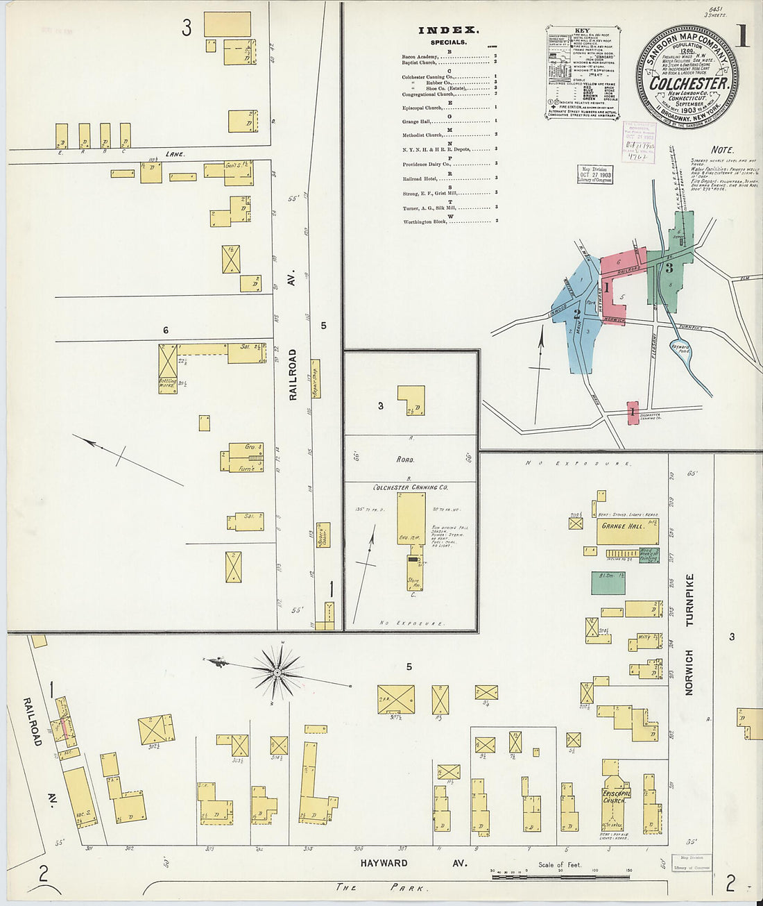 This old map of Colchester, New London County, Connecticut was created by Sanborn Map Company in 1903