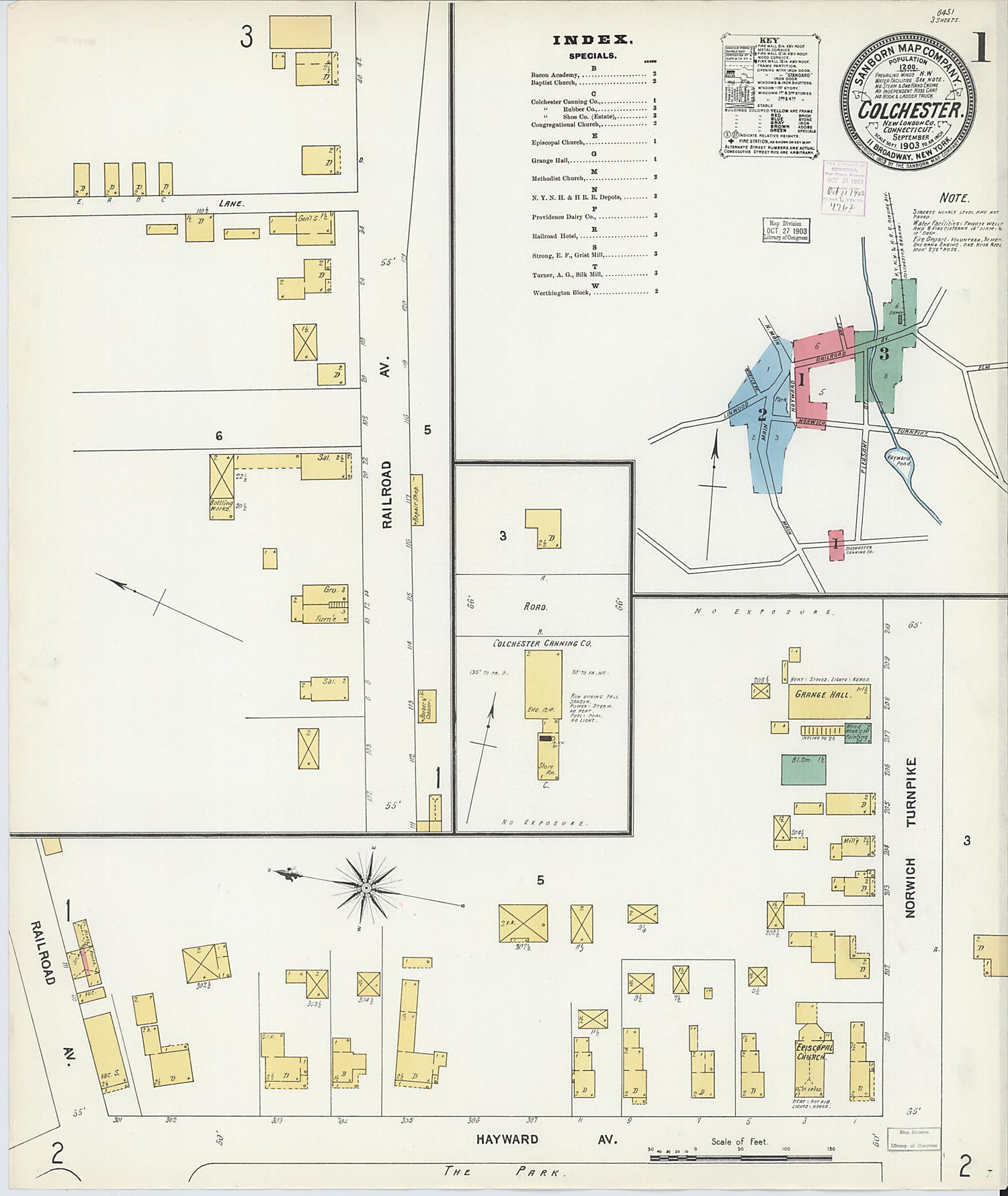This old map of Colchester, New London County, Connecticut was created by Sanborn Map Company in 1903