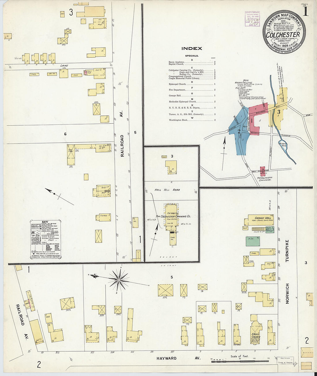 This old map of Colchester, New London County, Connecticut was created by Sanborn Map Company in 1908
