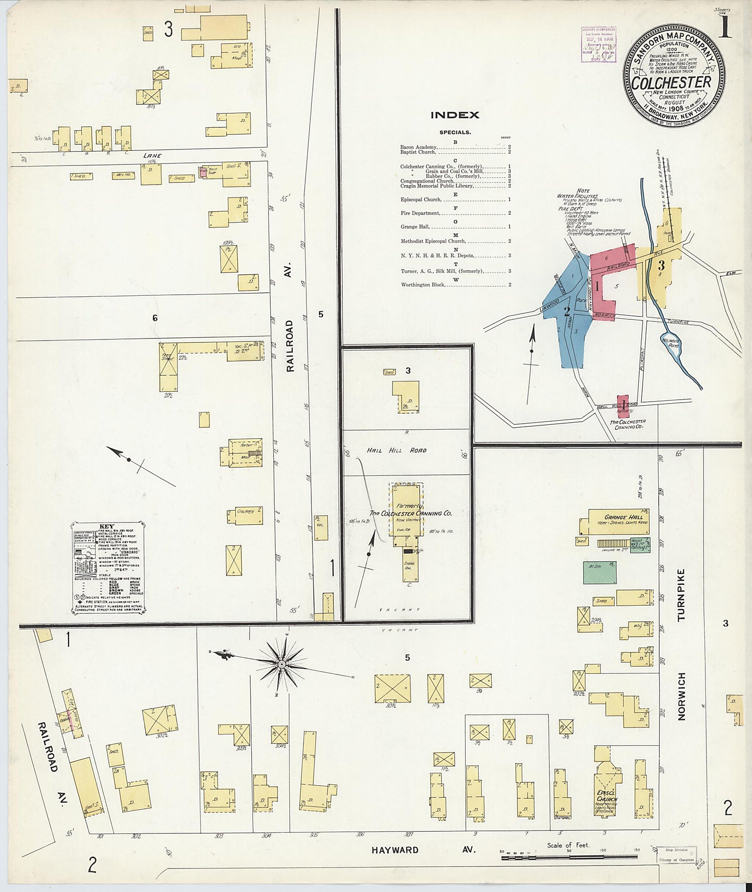 This old map of Colchester, New London County, Connecticut was created by Sanborn Map Company in 1908