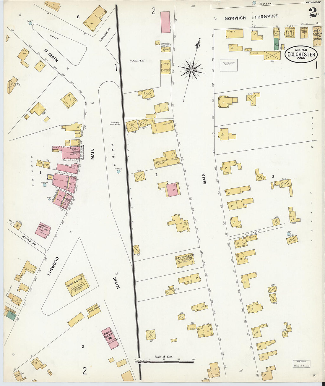 This old map of Colchester, New London County, Connecticut was created by Sanborn Map Company in 1908