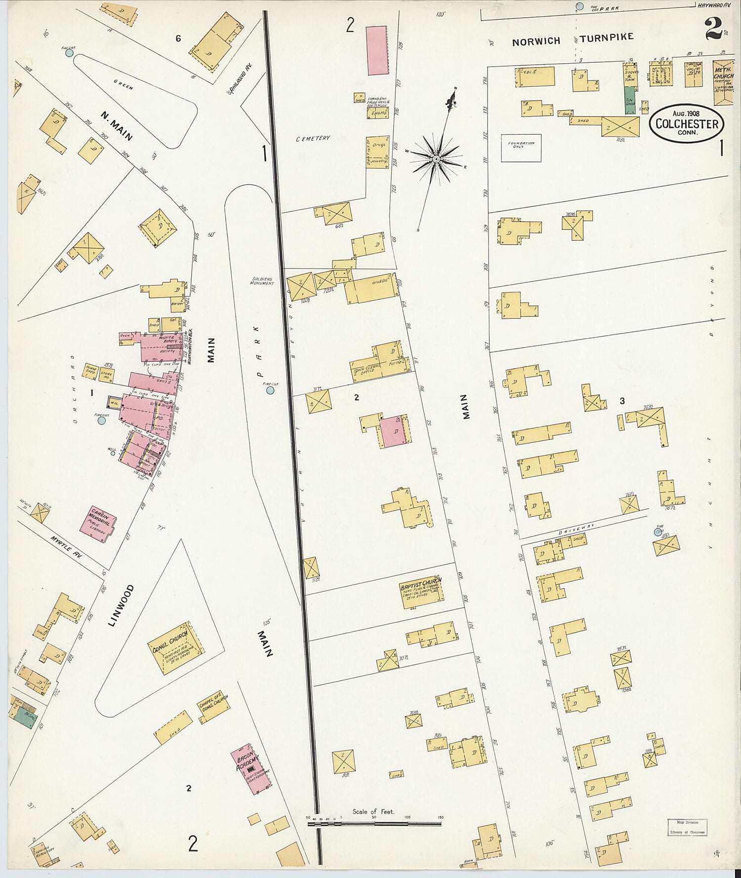 This old map of Colchester, New London County, Connecticut was created by Sanborn Map Company in 1908