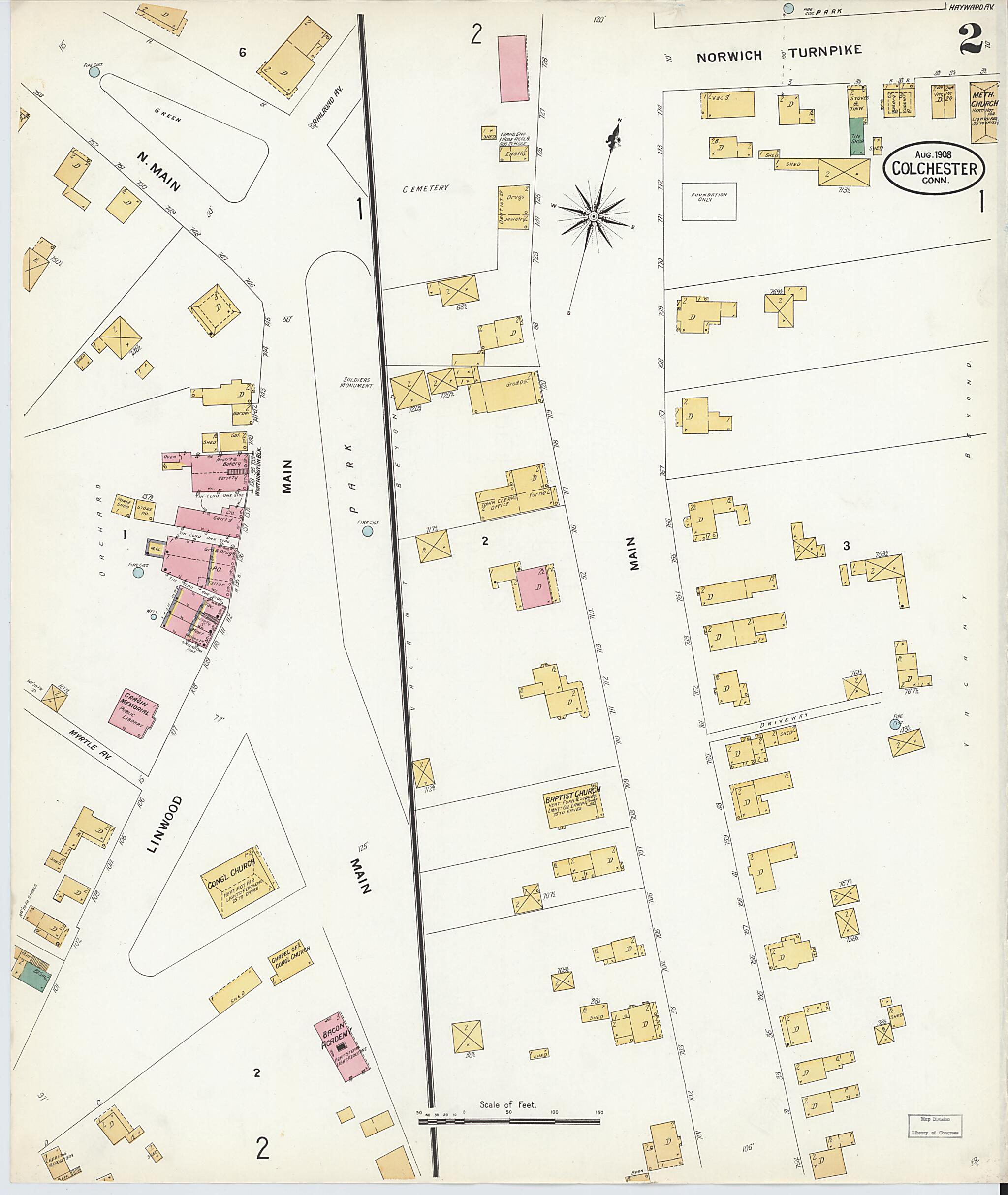 This old map of Colchester, New London County, Connecticut was created by Sanborn Map Company in 1908