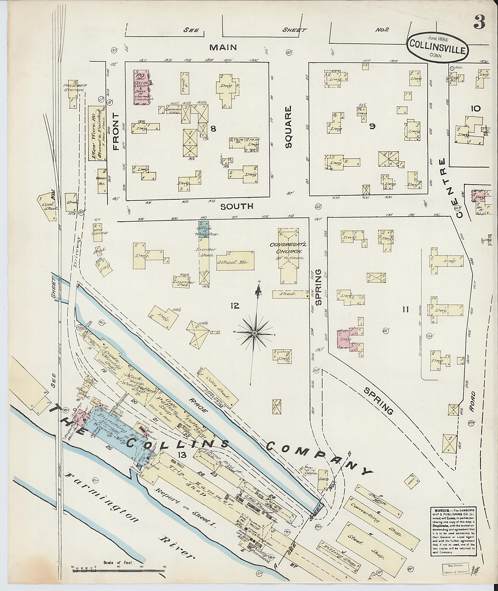 This old map of Collinsville, Hartford County, Connecticut was created by Sanborn Map Company in 1884