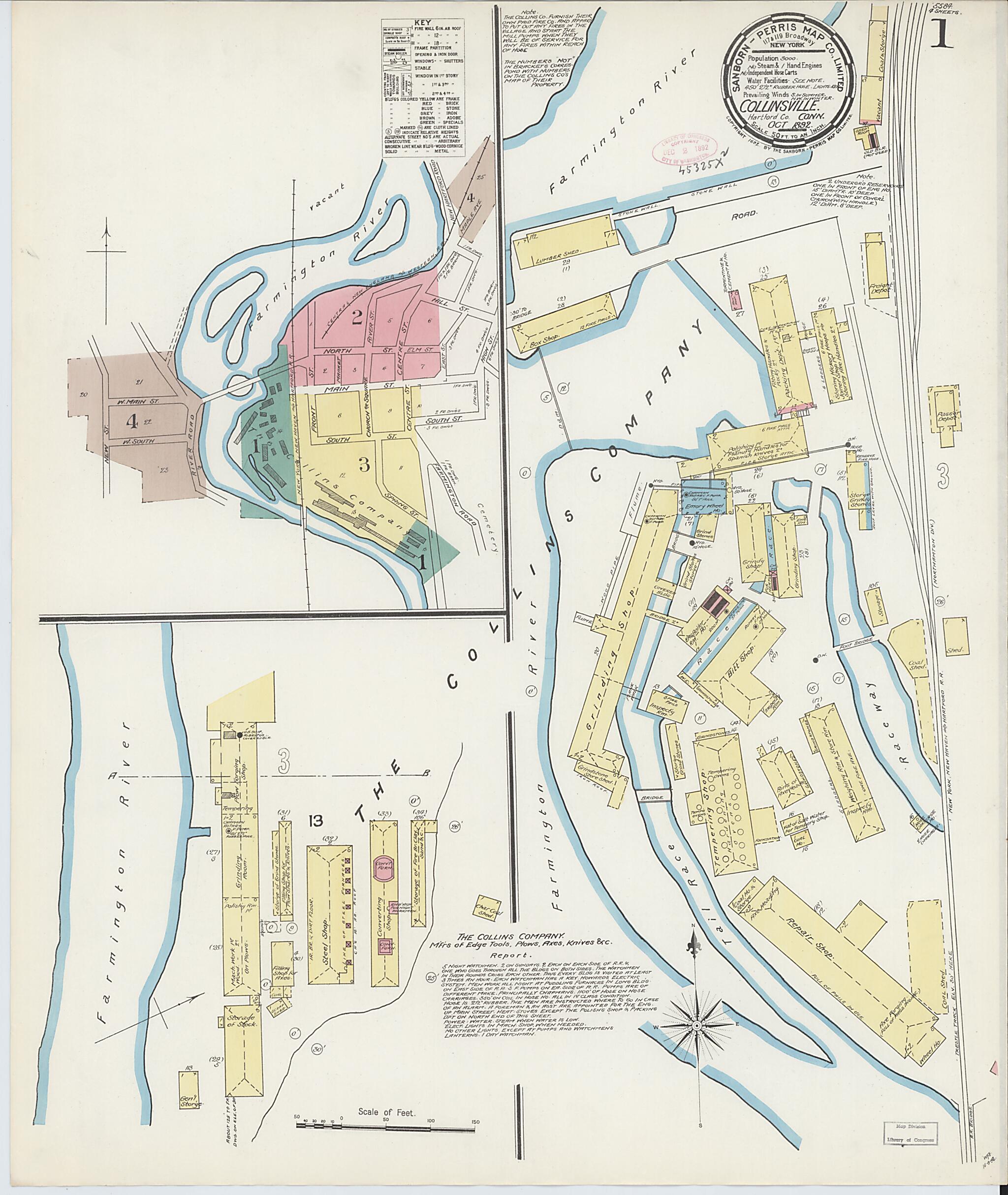 This old map of Collinsville, Hartford County, Connecticut was created by Sanborn Map Company in 1892