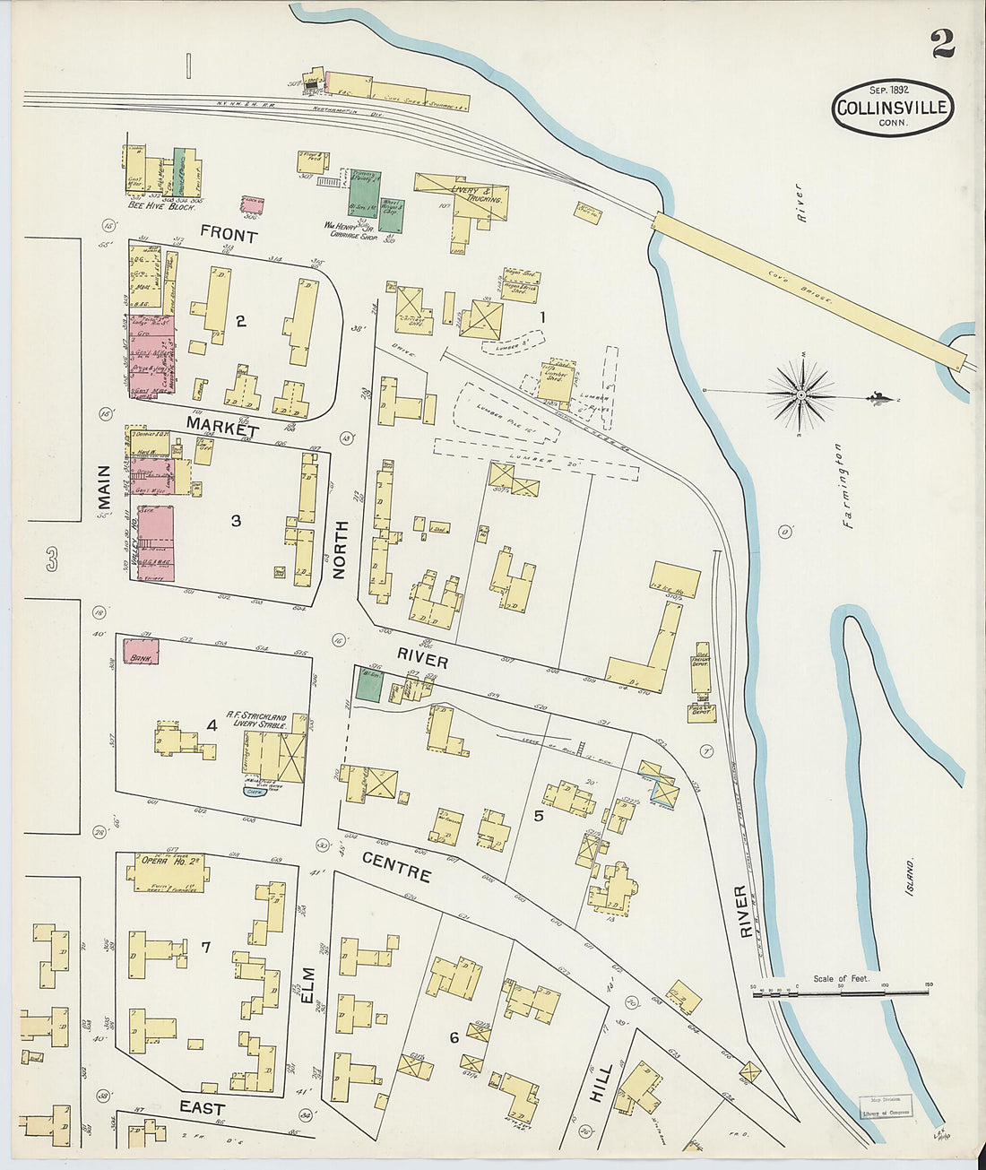 This old map of Collinsville, Hartford County, Connecticut was created by Sanborn Map Company in 1892