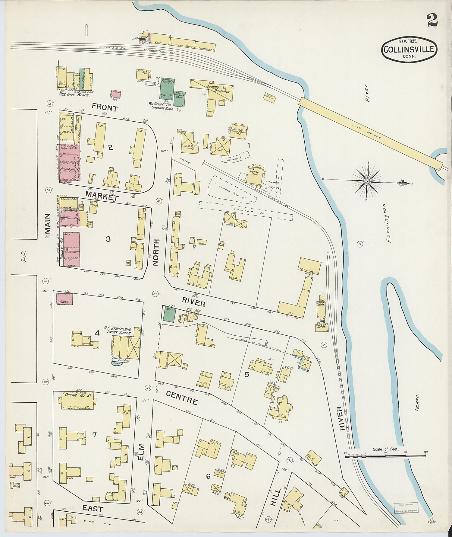 This old map of Collinsville, Hartford County, Connecticut was created by Sanborn Map Company in 1892