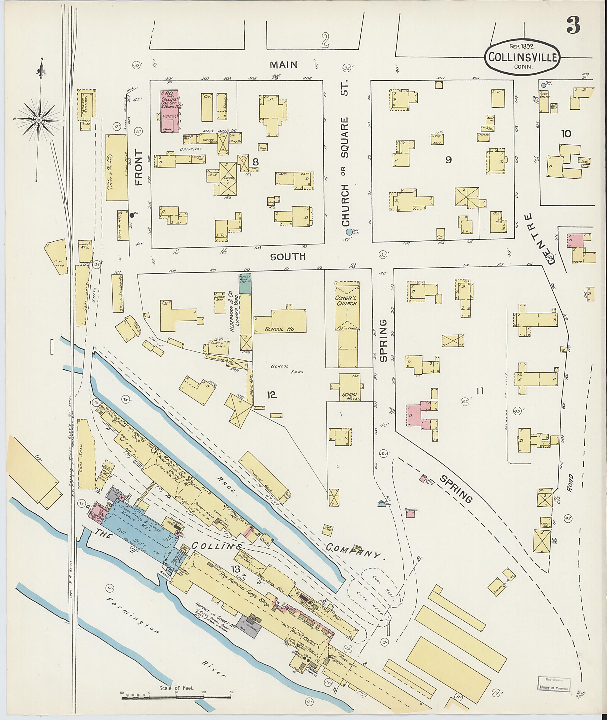 This old map of Collinsville, Hartford County, Connecticut was created by Sanborn Map Company in 1892