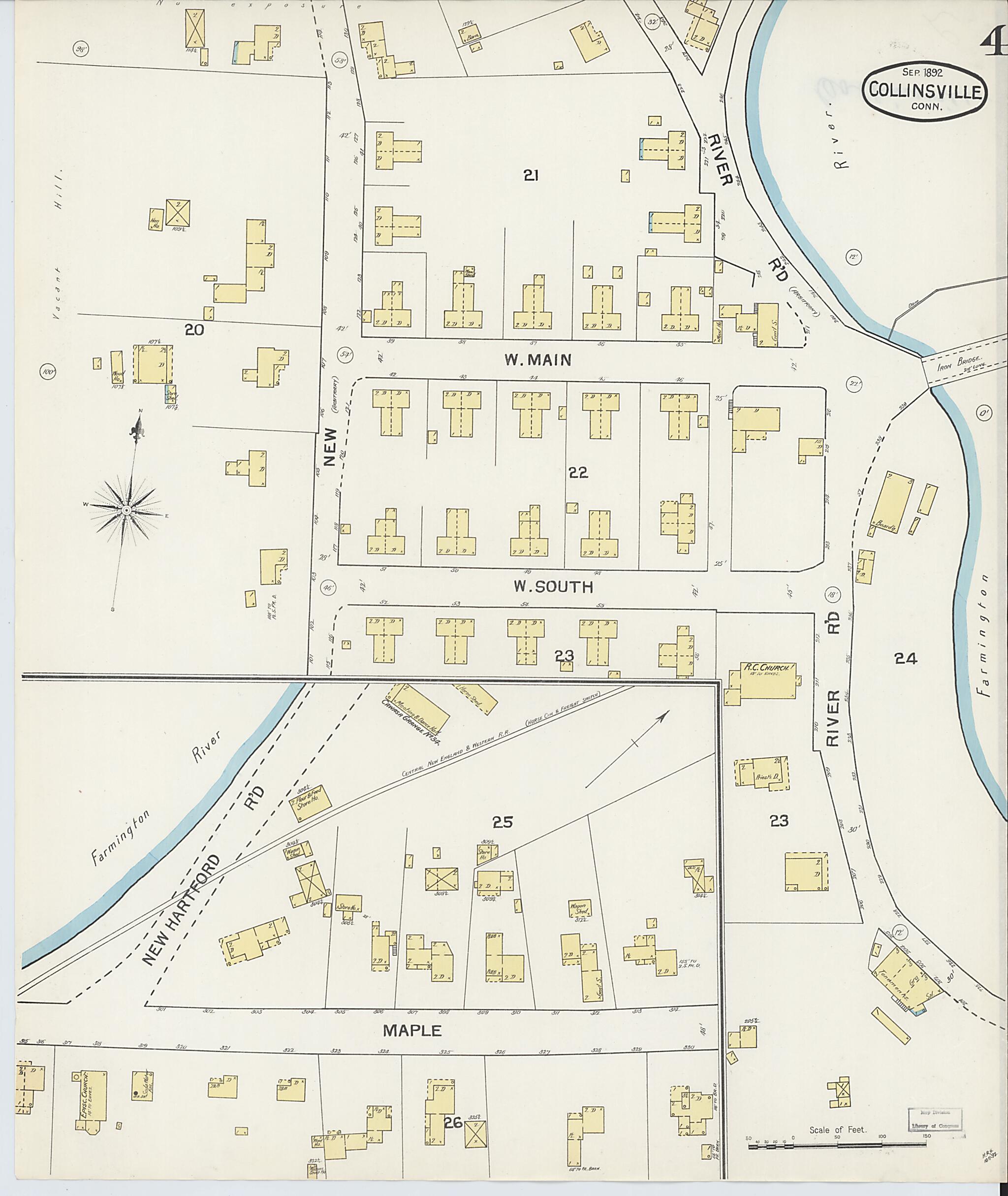 This old map of Collinsville, Hartford County, Connecticut was created by Sanborn Map Company in 1892