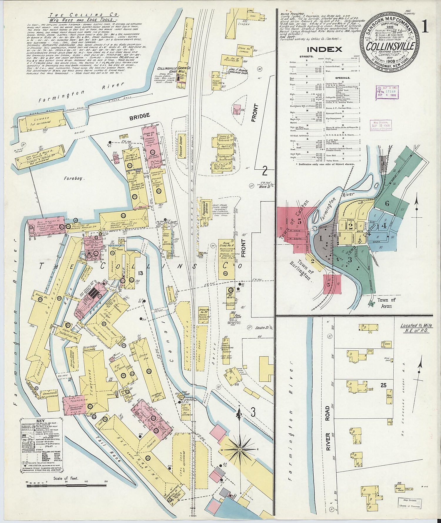 This old map of Collinsville, Hartford County, Connecticut was created by Sanborn Map Company in 1909