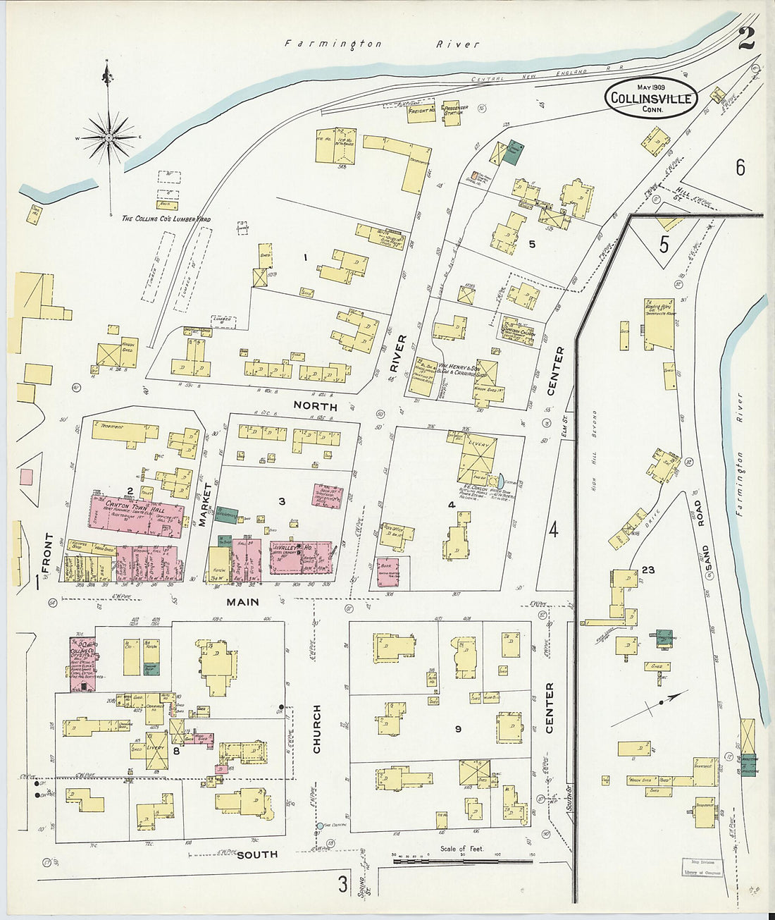 This old map of Collinsville, Hartford County, Connecticut was created by Sanborn Map Company in 1909
