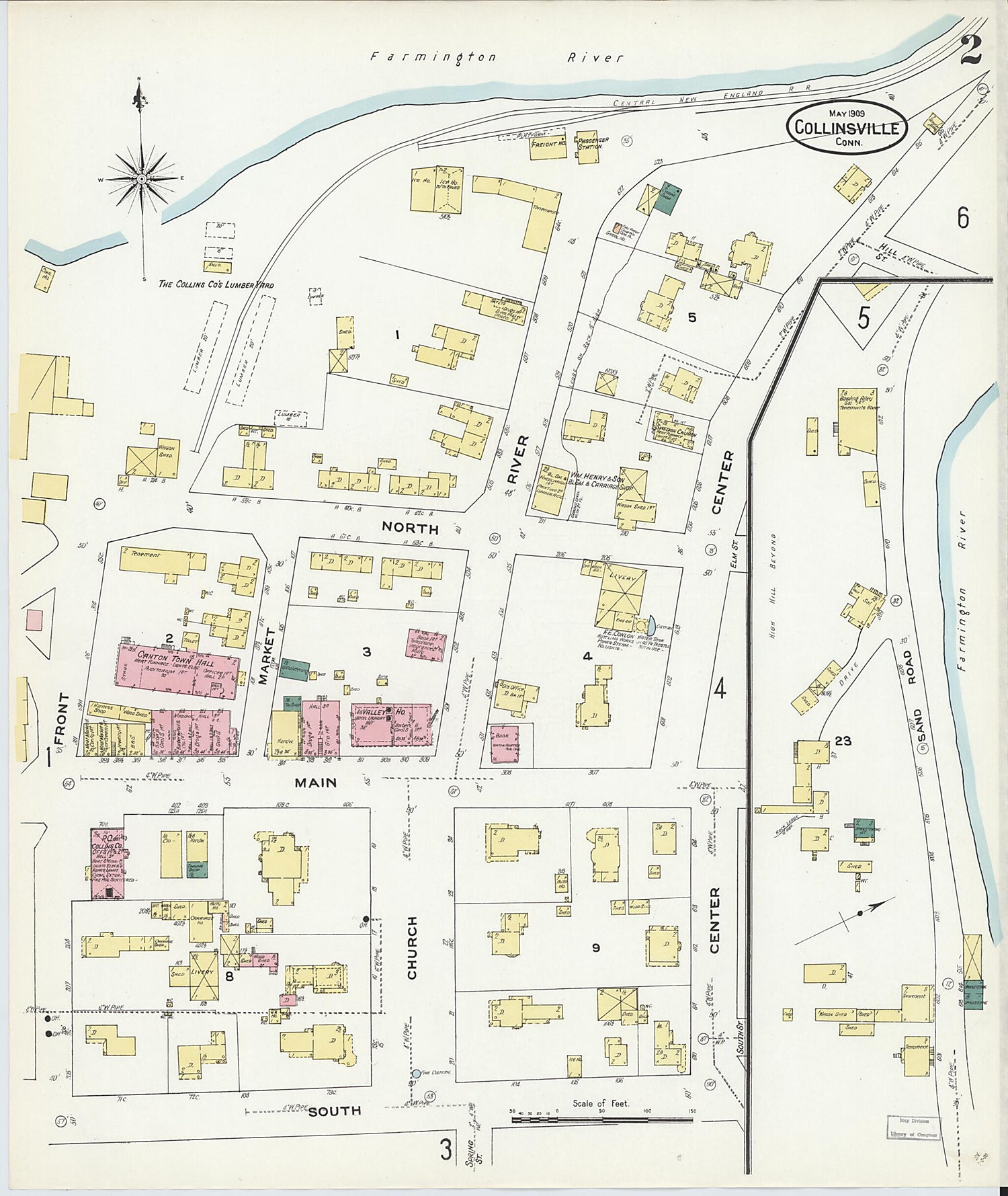This old map of Collinsville, Hartford County, Connecticut was created by Sanborn Map Company in 1909