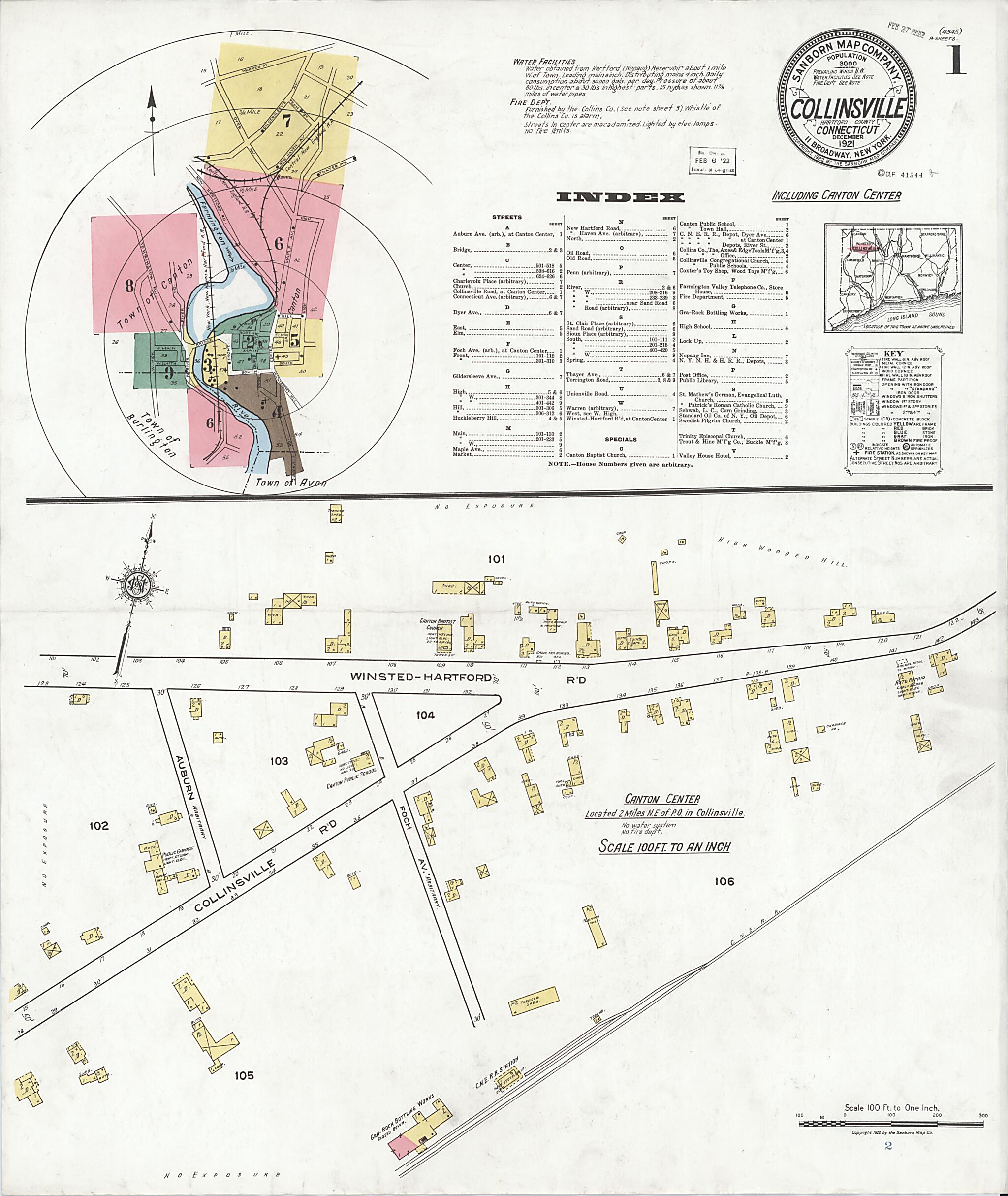This old map of Collinsville, Hartford County, Connecticut was created by Sanborn Map Company in 1921
