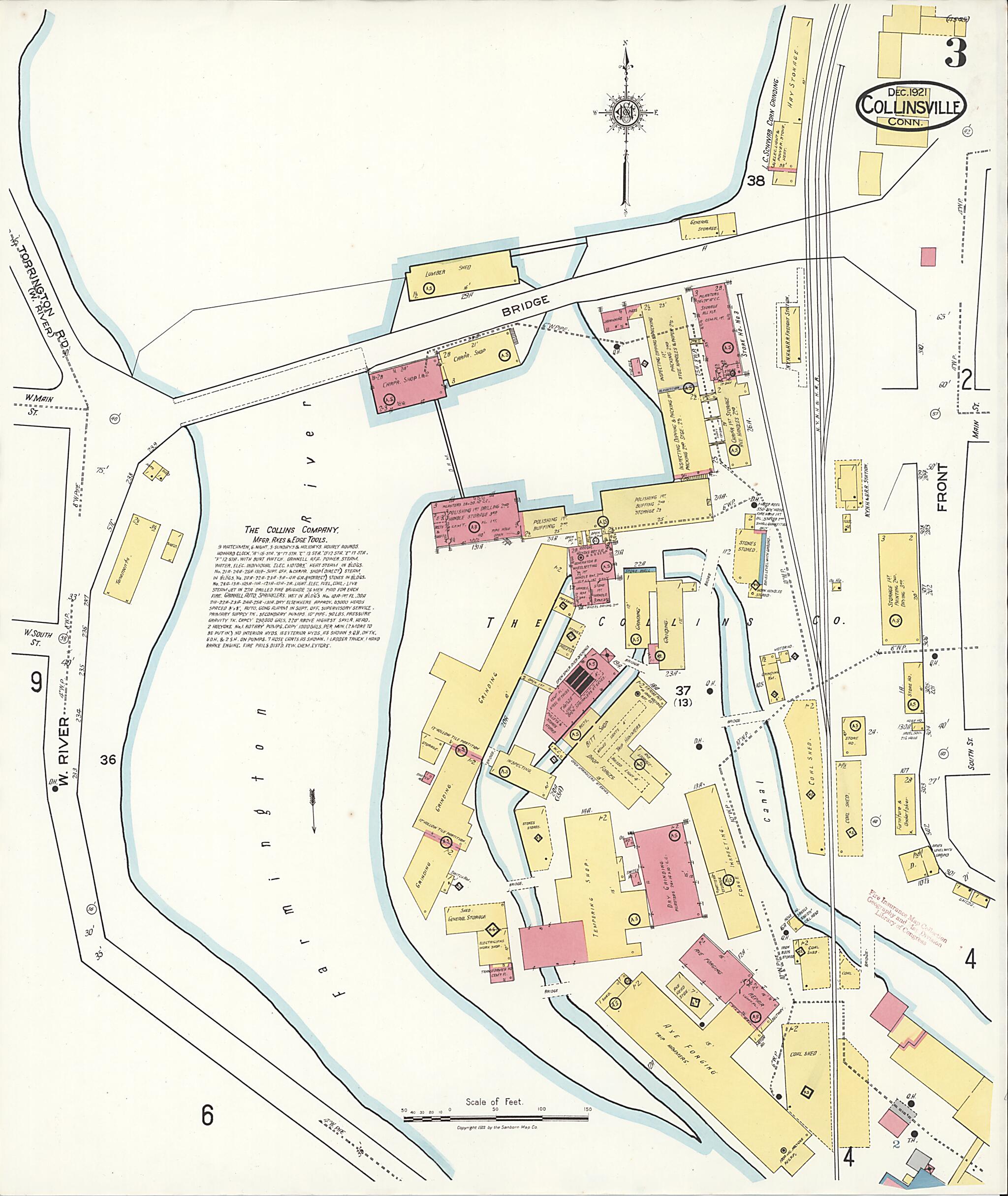 This old map of Collinsville, Hartford County, Connecticut was created by Sanborn Map Company in 1921
