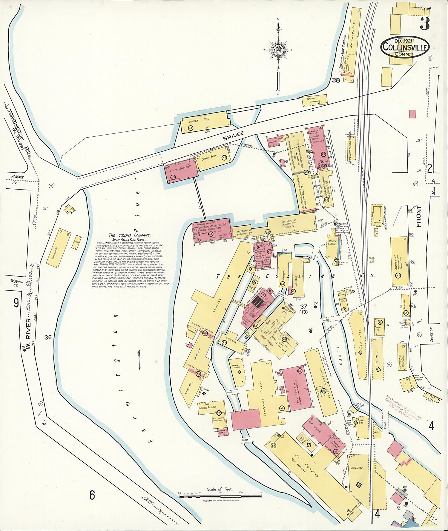 This old map of Collinsville, Hartford County, Connecticut was created by Sanborn Map Company in 1921