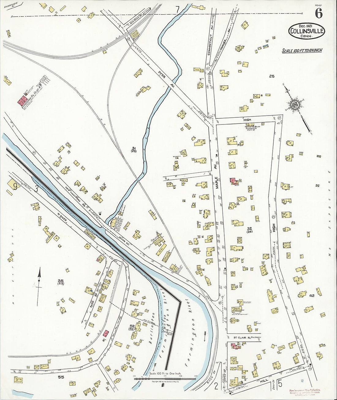 This old map of Collinsville, Hartford County, Connecticut was created by Sanborn Map Company in 1921