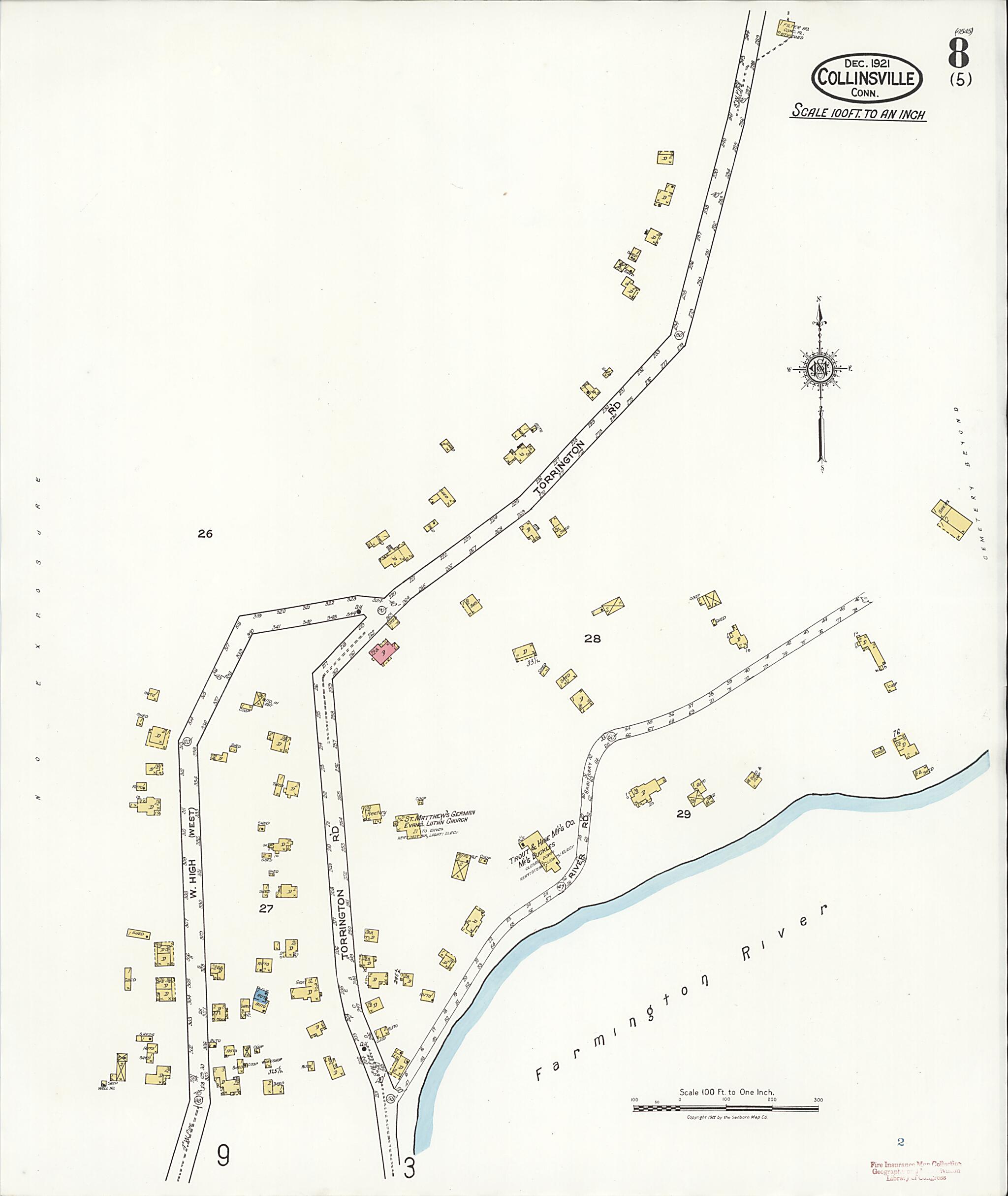 This old map of Collinsville, Hartford County, Connecticut was created by Sanborn Map Company in 1921