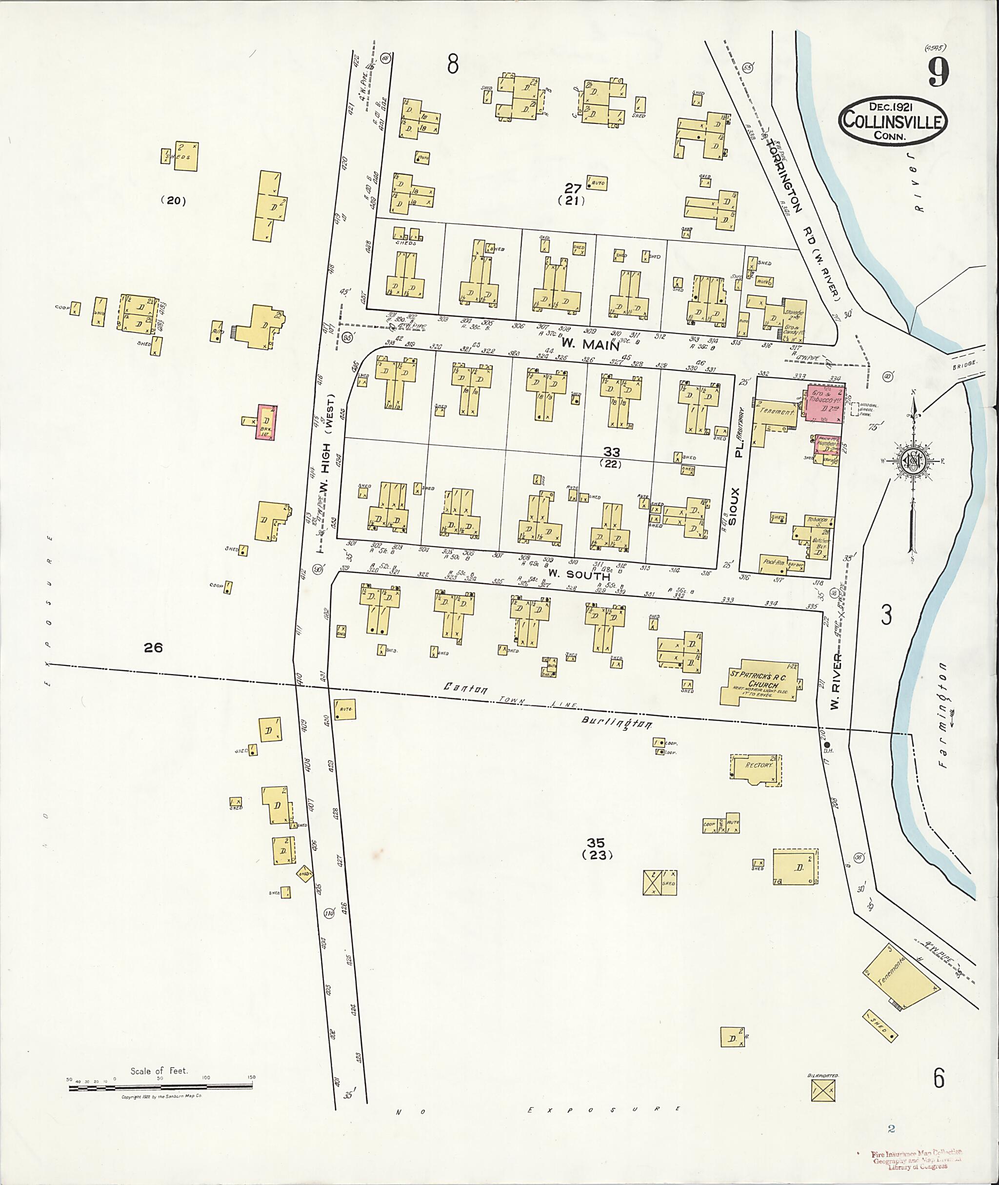 This old map of Collinsville, Hartford County, Connecticut was created by Sanborn Map Company in 1921
