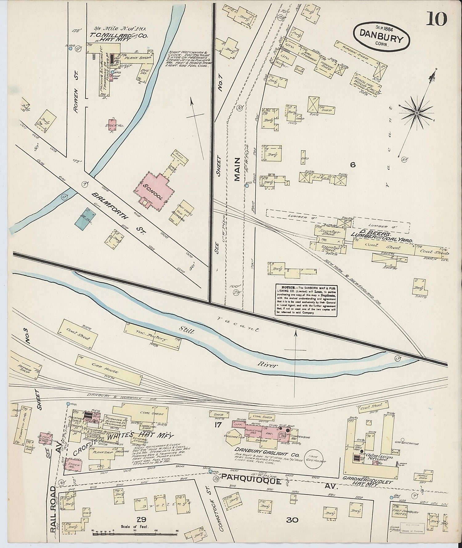 This old map of Danbury, Fairfield County, Connecticut was created by Sanborn Map Company in 1884