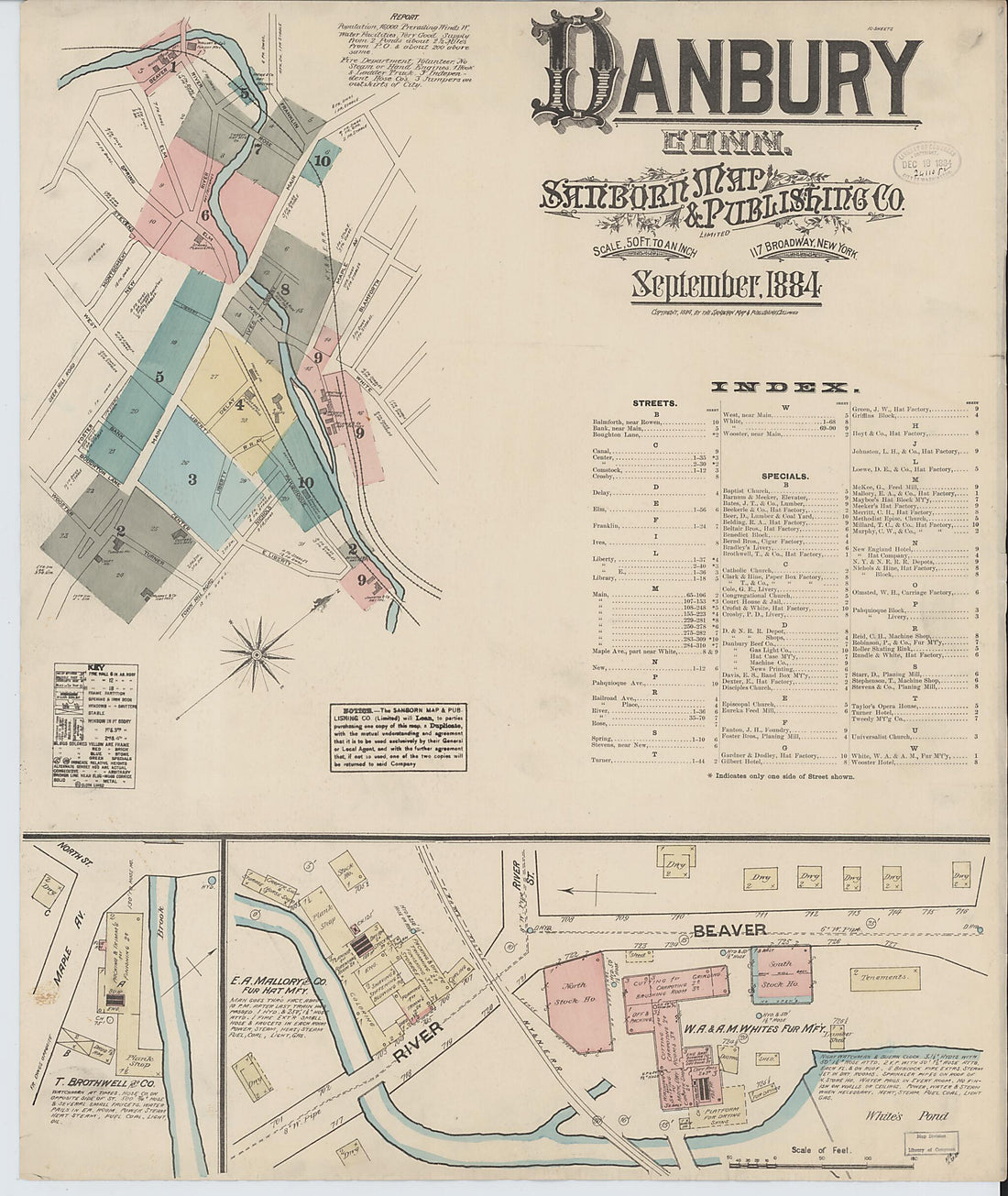 This old map of Danbury, Fairfield County, Connecticut was created by Sanborn Map Company in 1884
