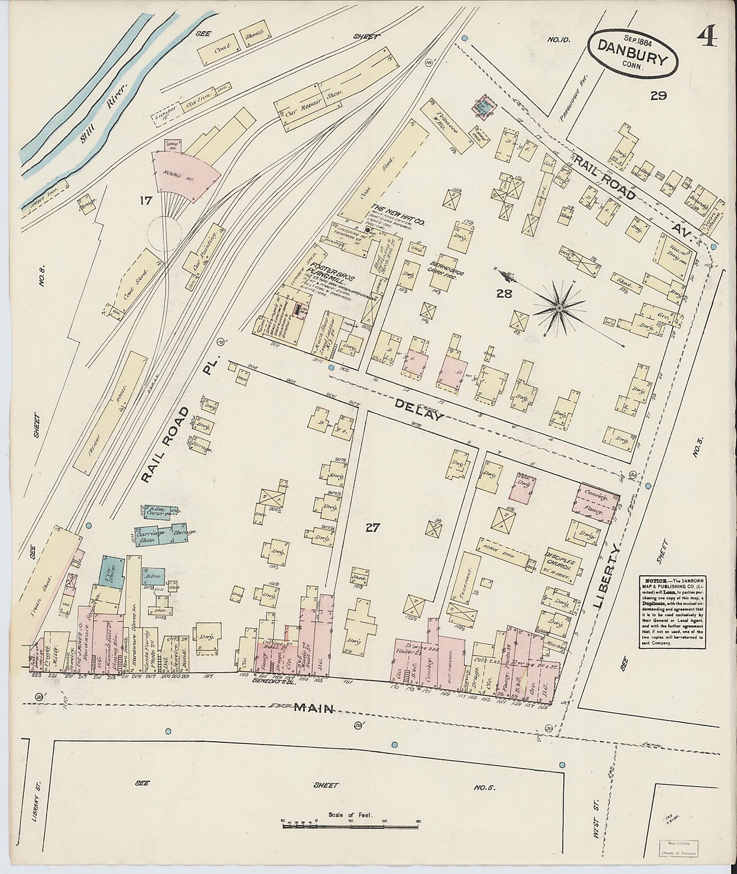 This old map of Danbury, Fairfield County, Connecticut was created by Sanborn Map Company in 1884