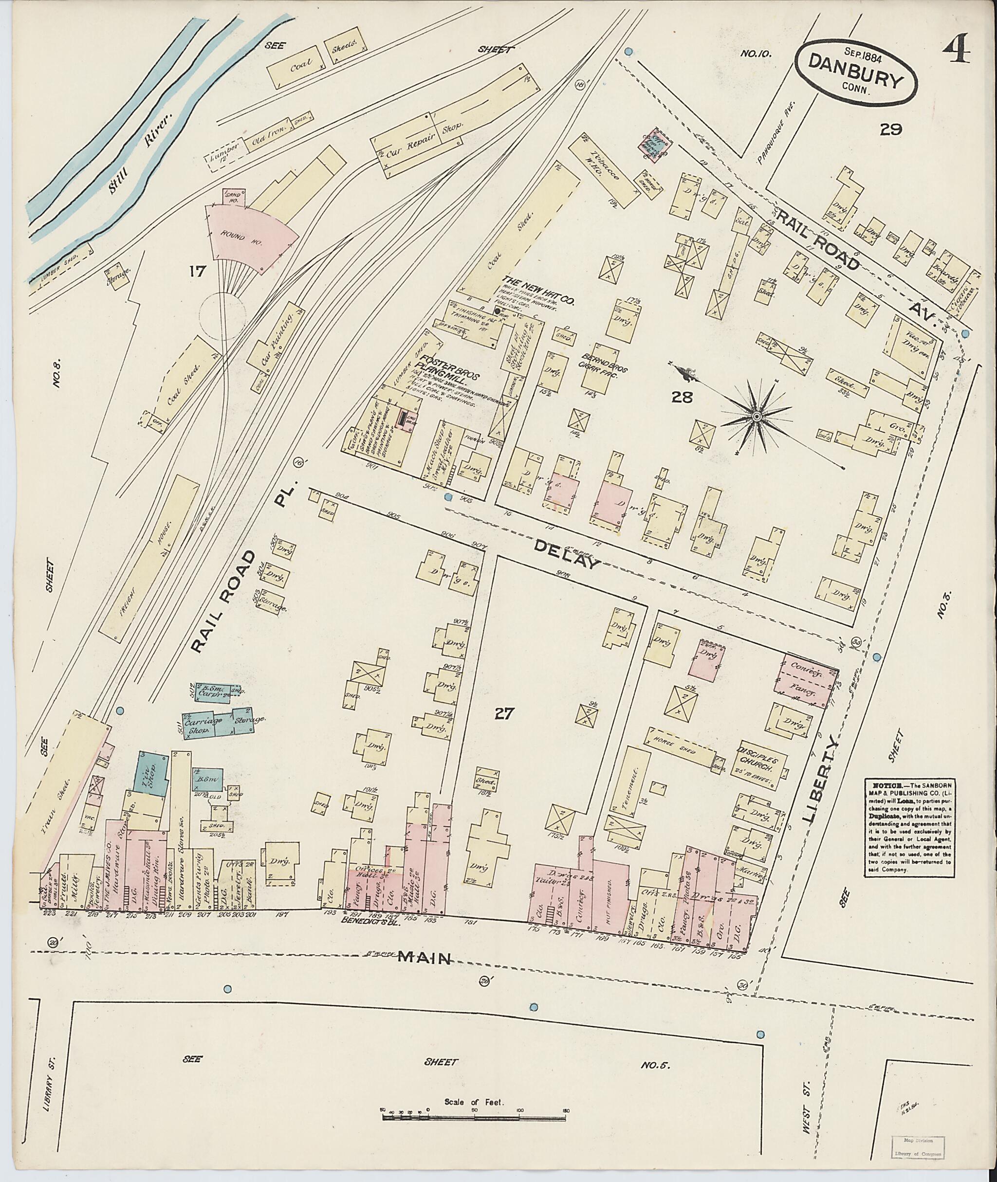 This old map of Danbury, Fairfield County, Connecticut was created by Sanborn Map Company in 1884