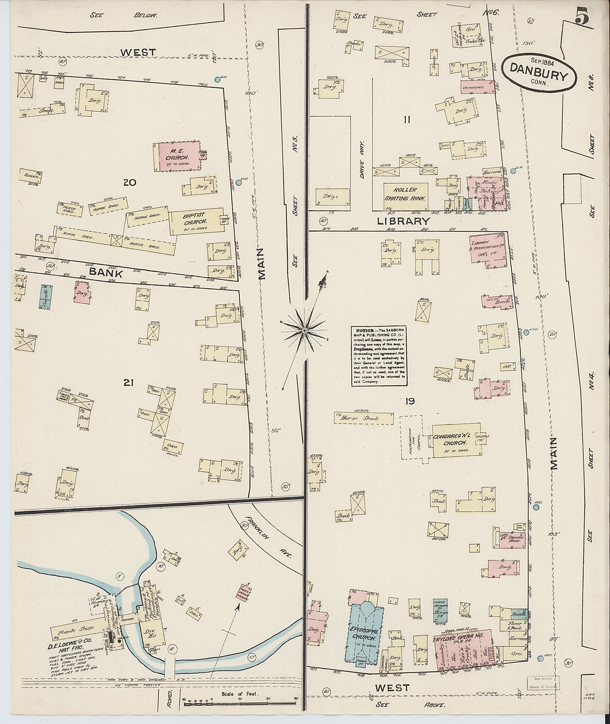 This old map of Danbury, Fairfield County, Connecticut was created by Sanborn Map Company in 1884
