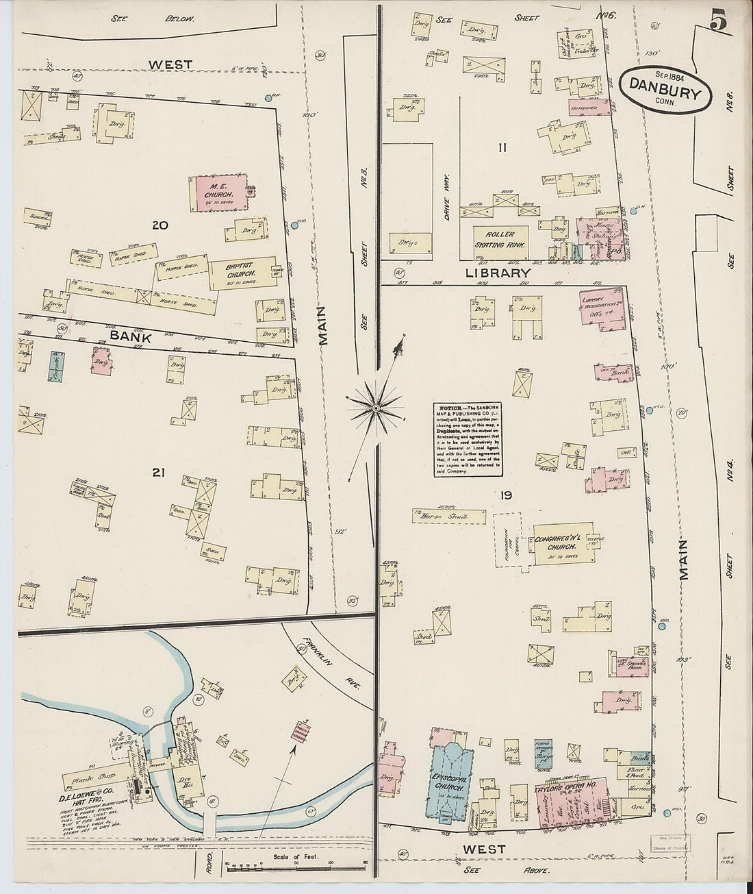 This old map of Danbury, Fairfield County, Connecticut was created by Sanborn Map Company in 1884