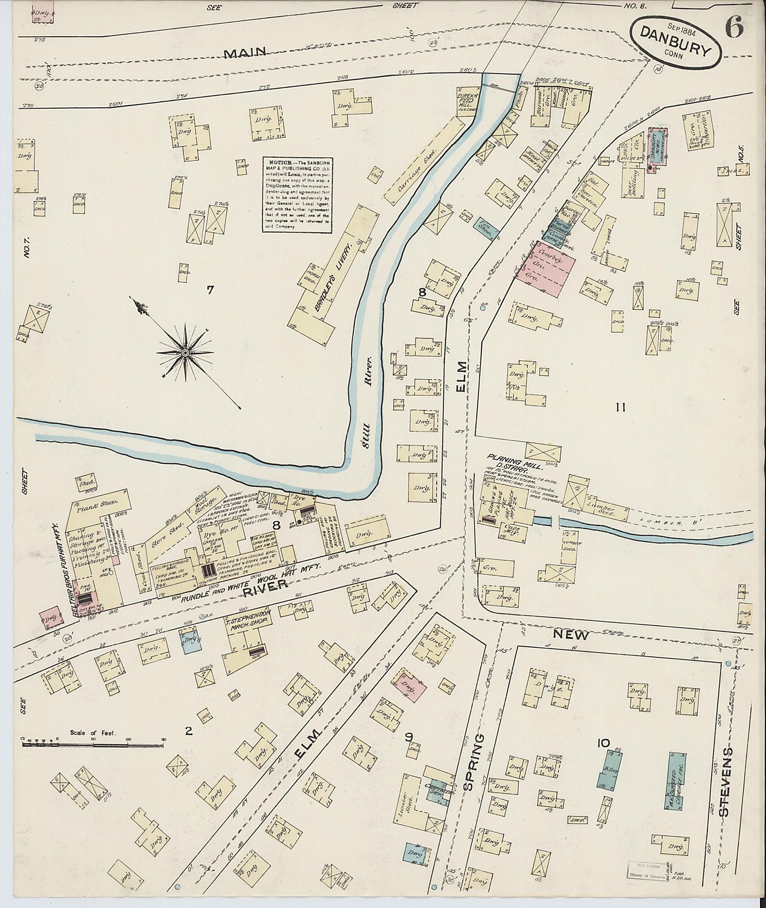 This old map of Danbury, Fairfield County, Connecticut was created by Sanborn Map Company in 1884