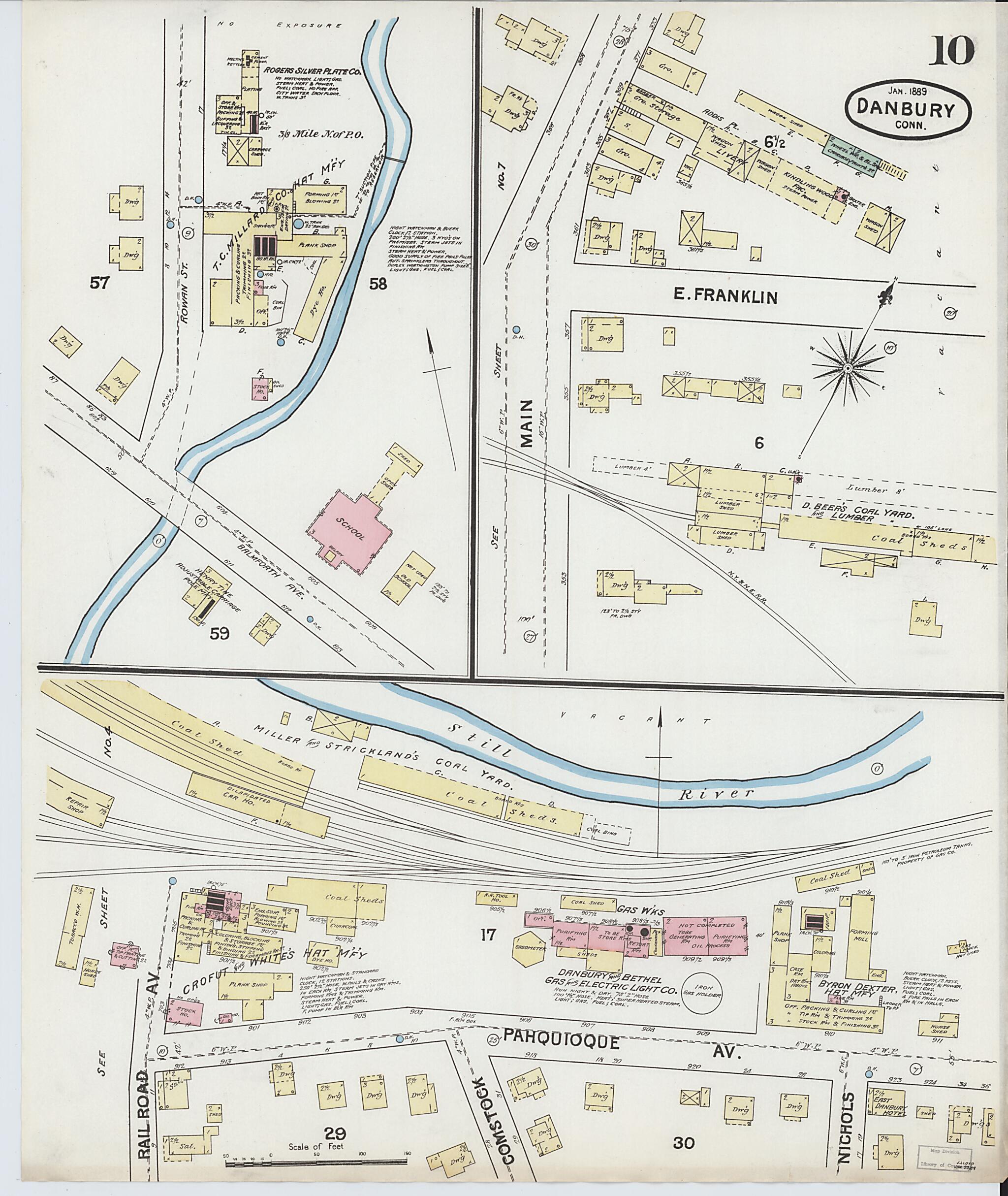 This old map of Danbury, Fairfield County, Connecticut was created by Sanborn Map Company in 1889