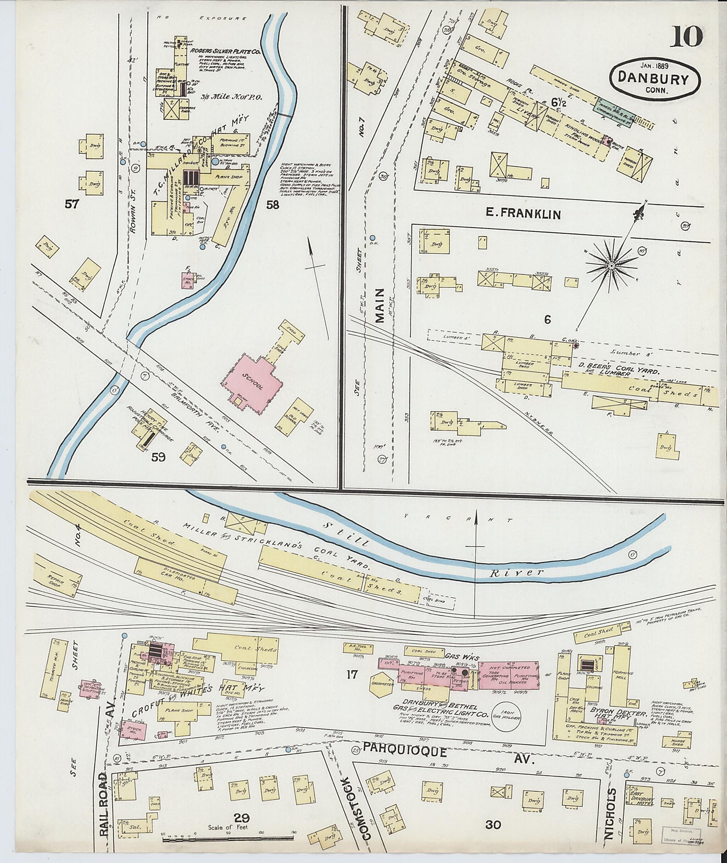 This old map of Danbury, Fairfield County, Connecticut was created by Sanborn Map Company in 1889