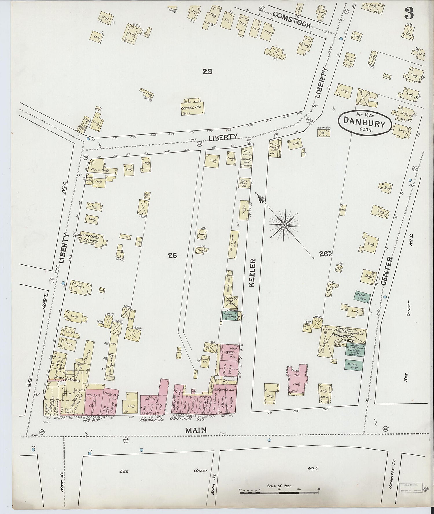 This old map of Danbury, Fairfield County, Connecticut was created by Sanborn Map Company in 1889