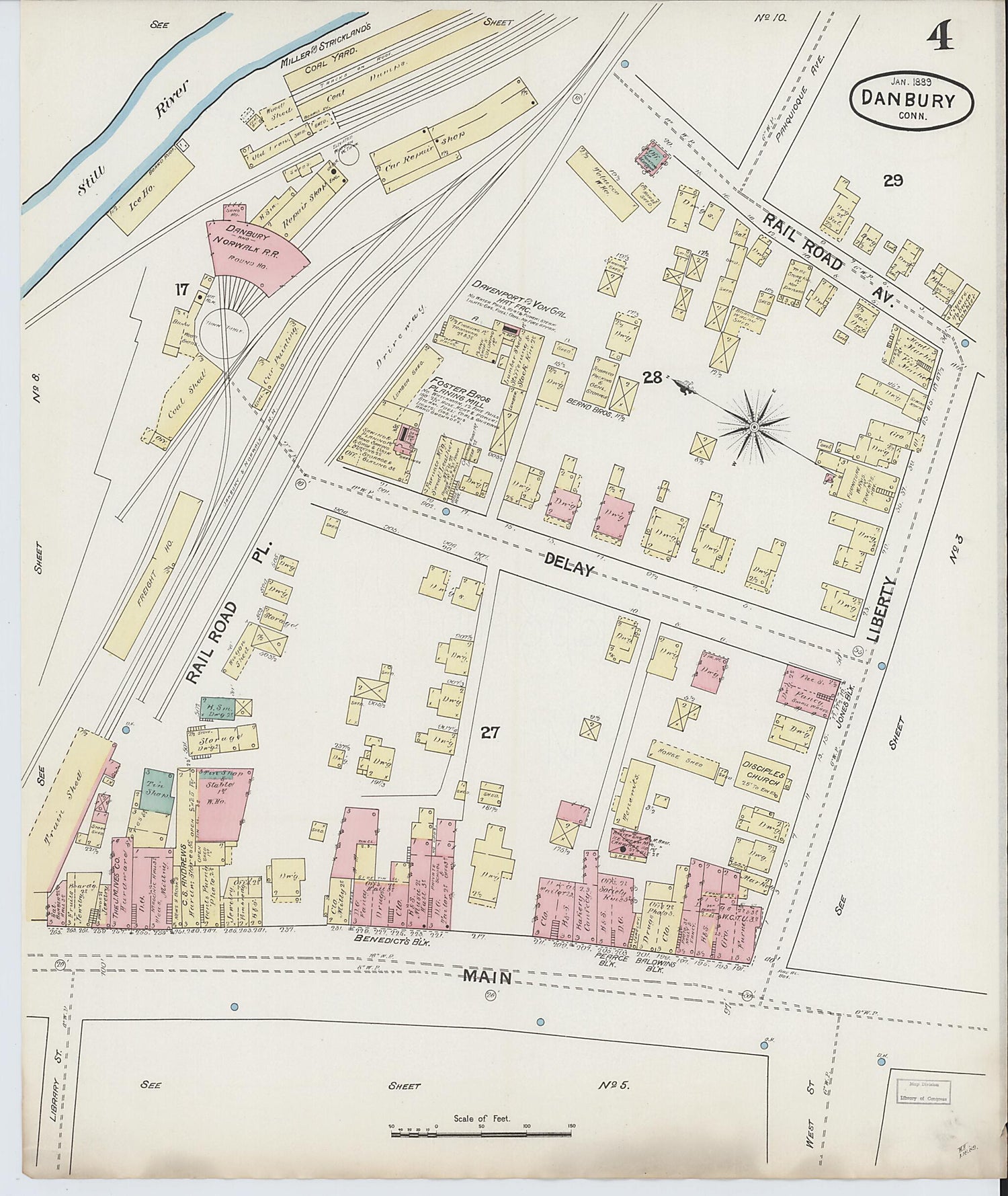 This old map of Danbury, Fairfield County, Connecticut was created by Sanborn Map Company in 1889