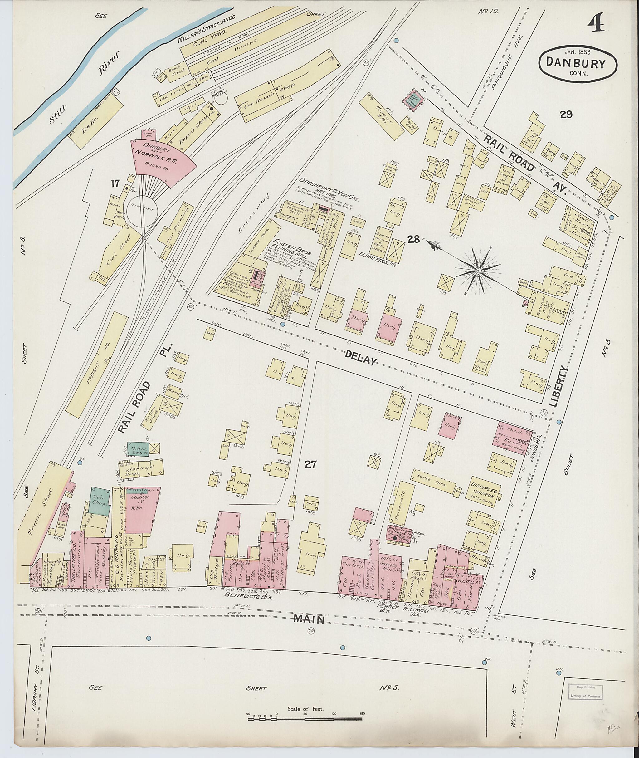 This old map of Danbury, Fairfield County, Connecticut was created by Sanborn Map Company in 1889