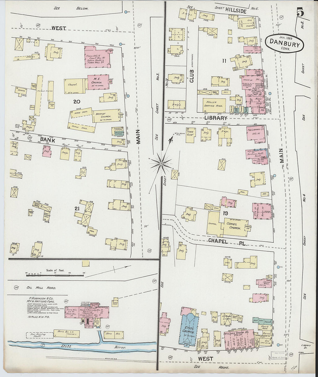 This old map of Danbury, Fairfield County, Connecticut was created by Sanborn Map Company in 1889