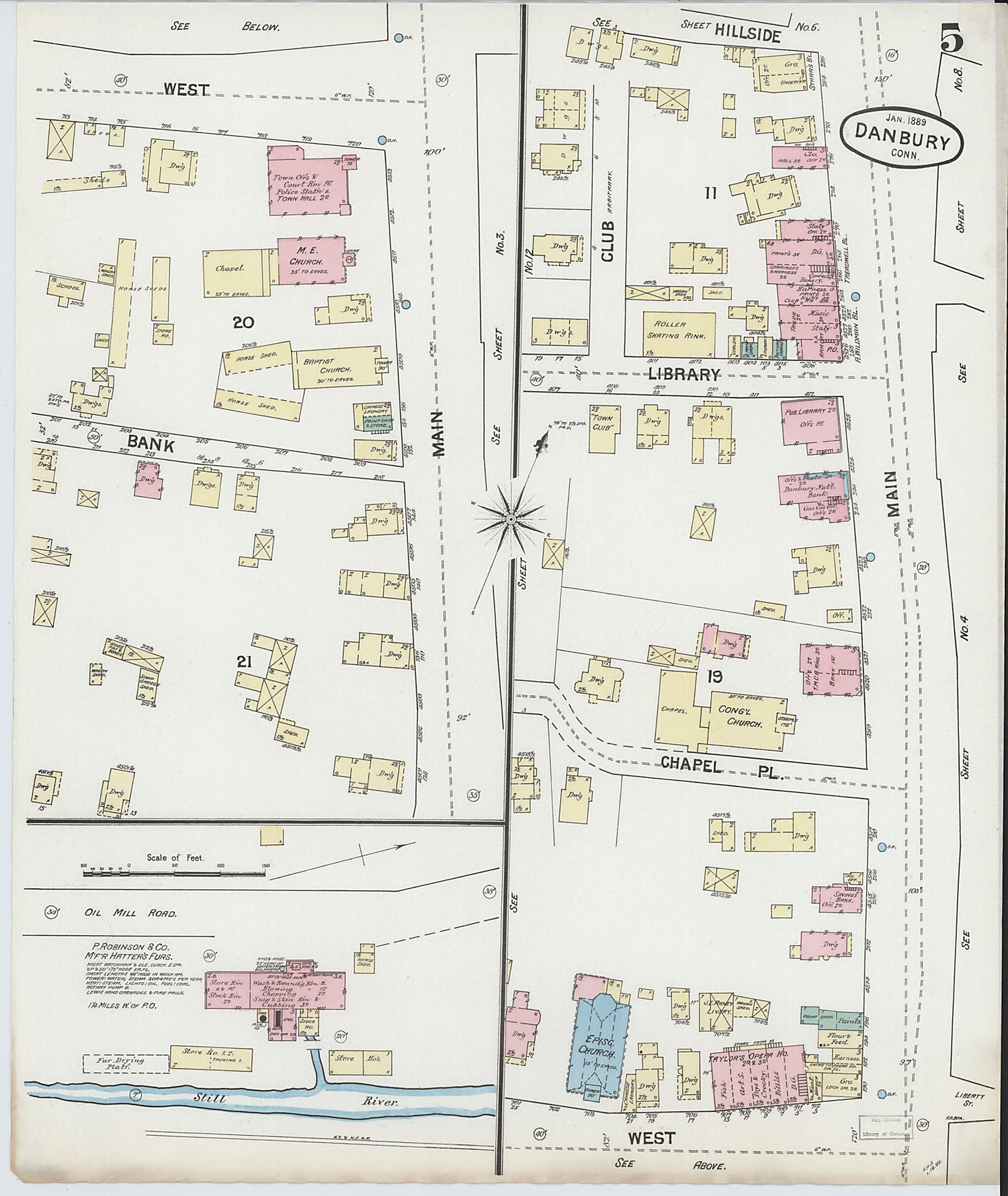 This old map of Danbury, Fairfield County, Connecticut was created by Sanborn Map Company in 1889