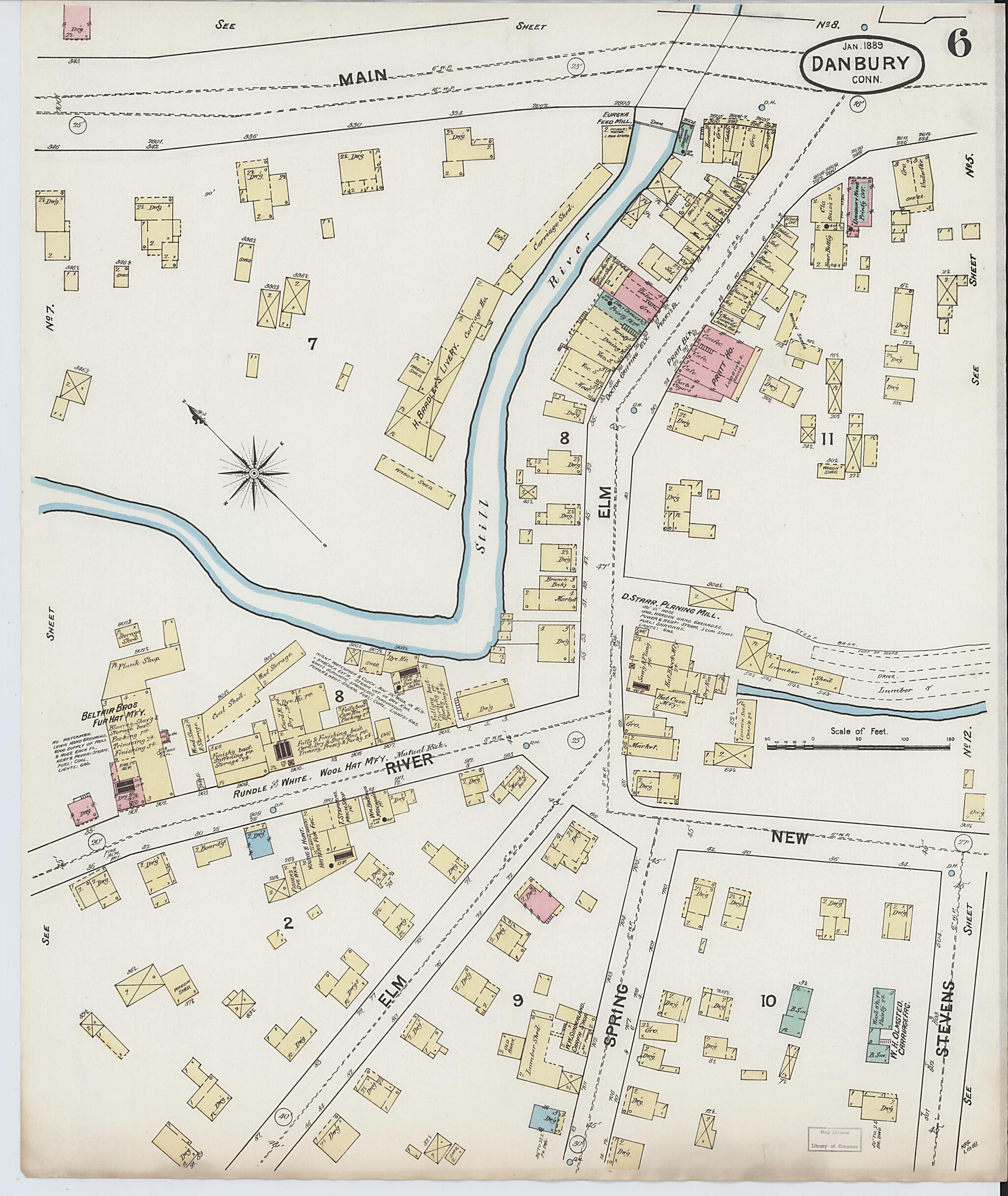 This old map of Danbury, Fairfield County, Connecticut was created by Sanborn Map Company in 1889