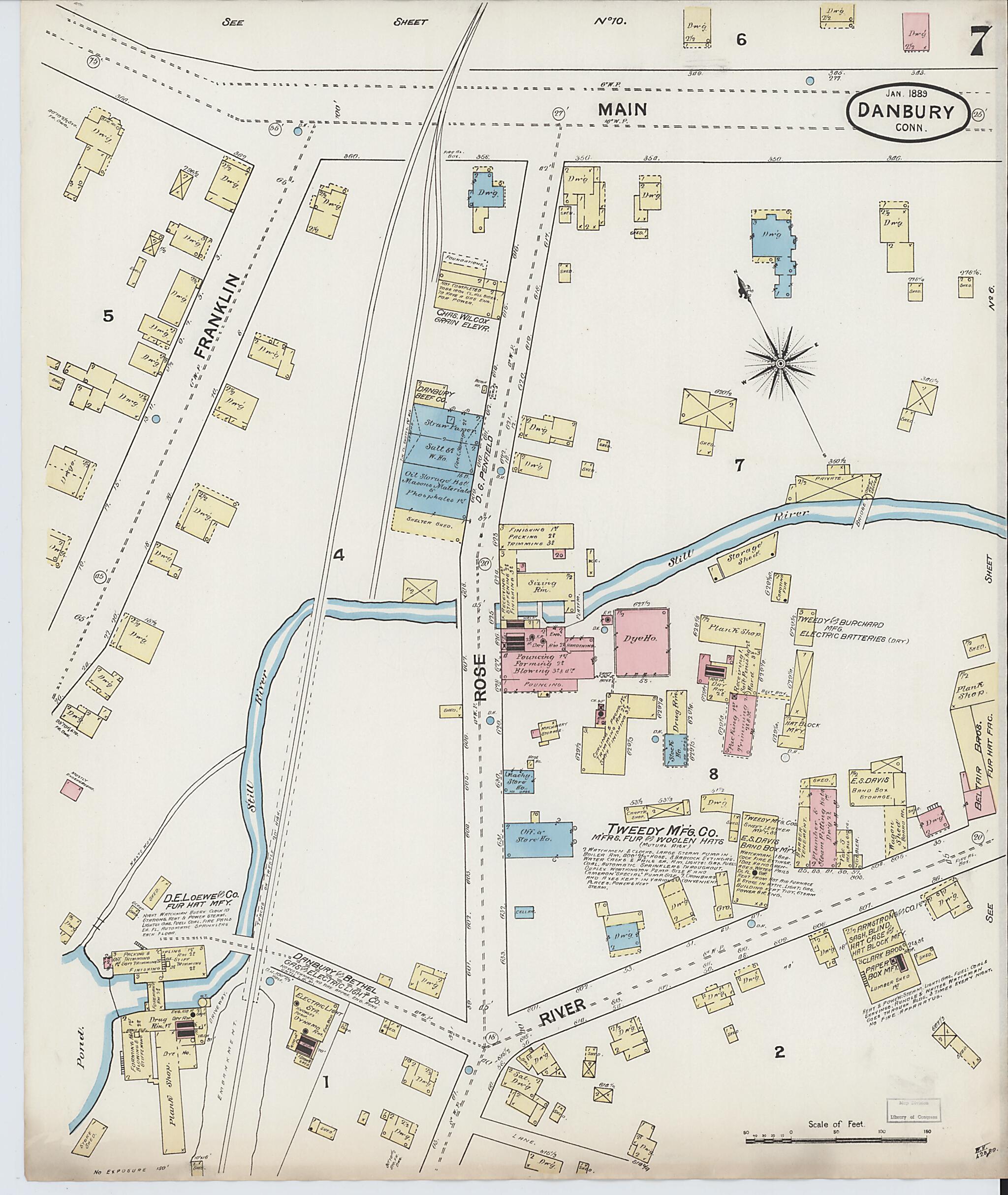 This old map of Danbury, Fairfield County, Connecticut was created by Sanborn Map Company in 1889