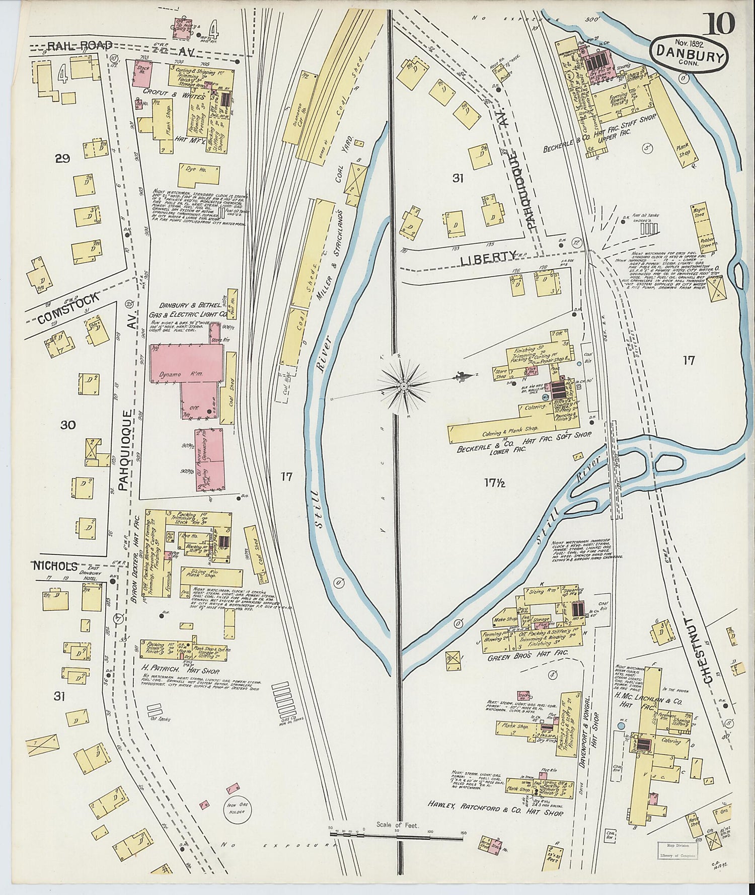This old map of Danbury, Fairfield County, Connecticut was created by Sanborn Map Company in 1892