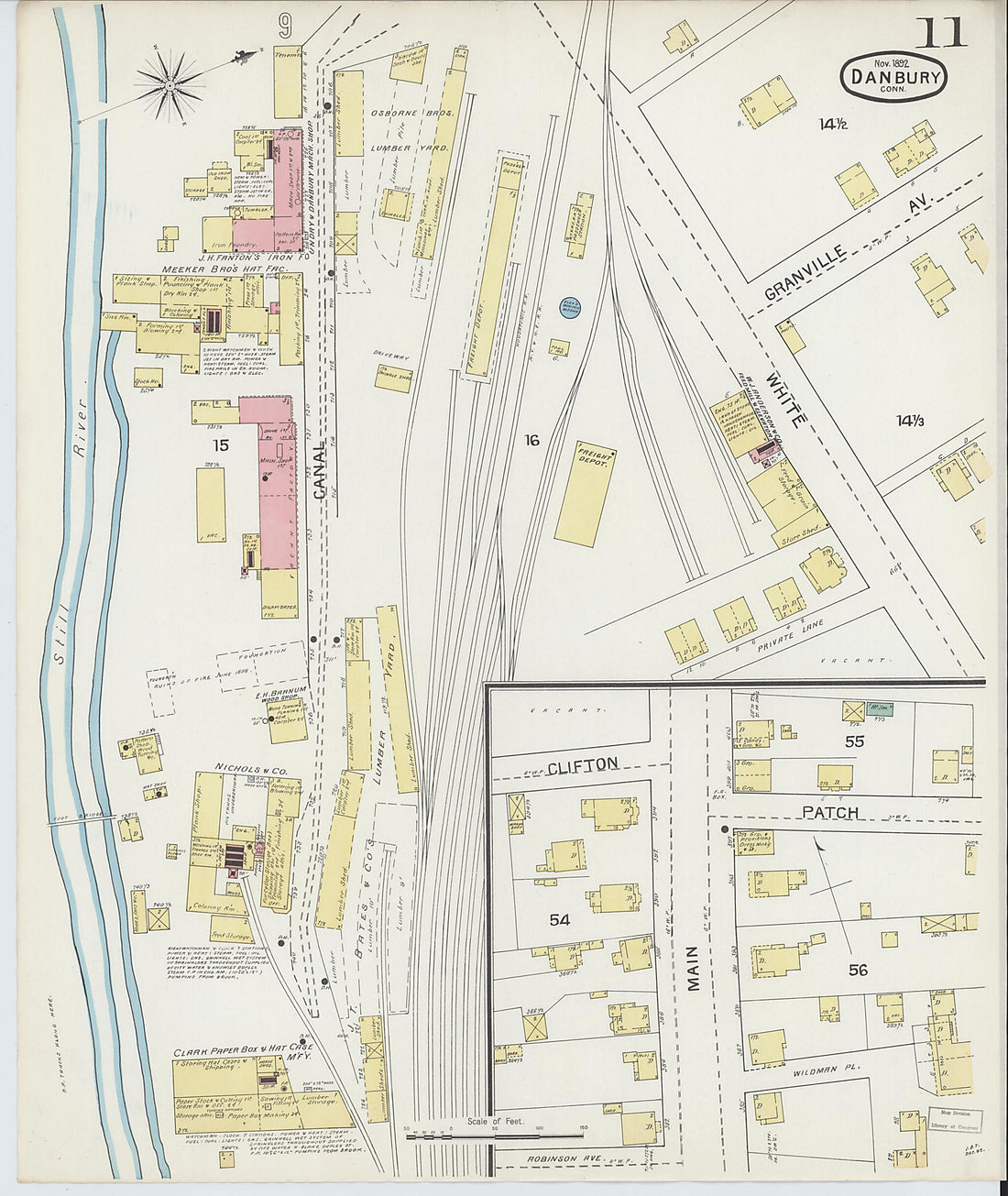 This old map of Danbury, Fairfield County, Connecticut was created by Sanborn Map Company in 1892