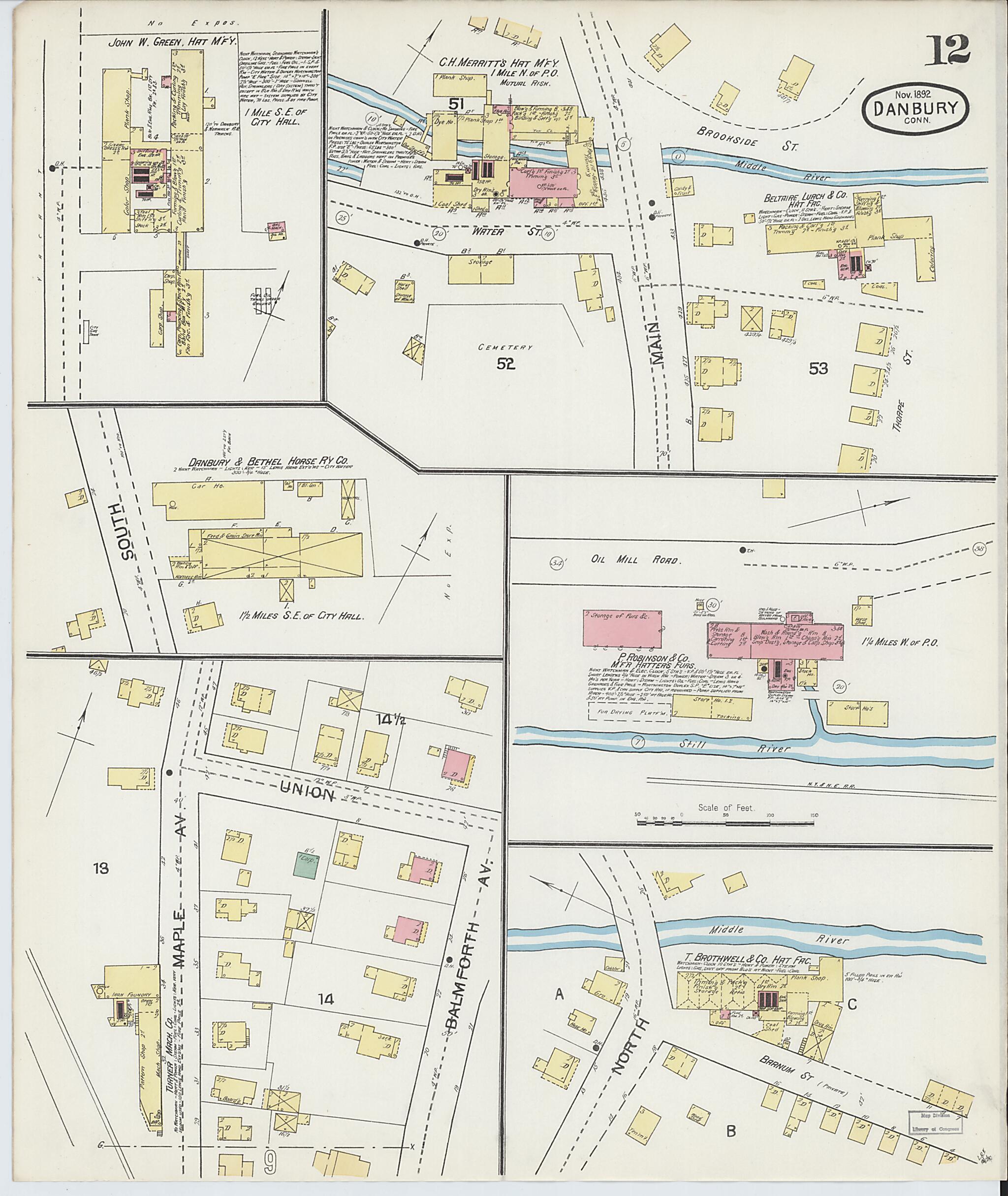 This old map of Danbury, Fairfield County, Connecticut was created by Sanborn Map Company in 1892