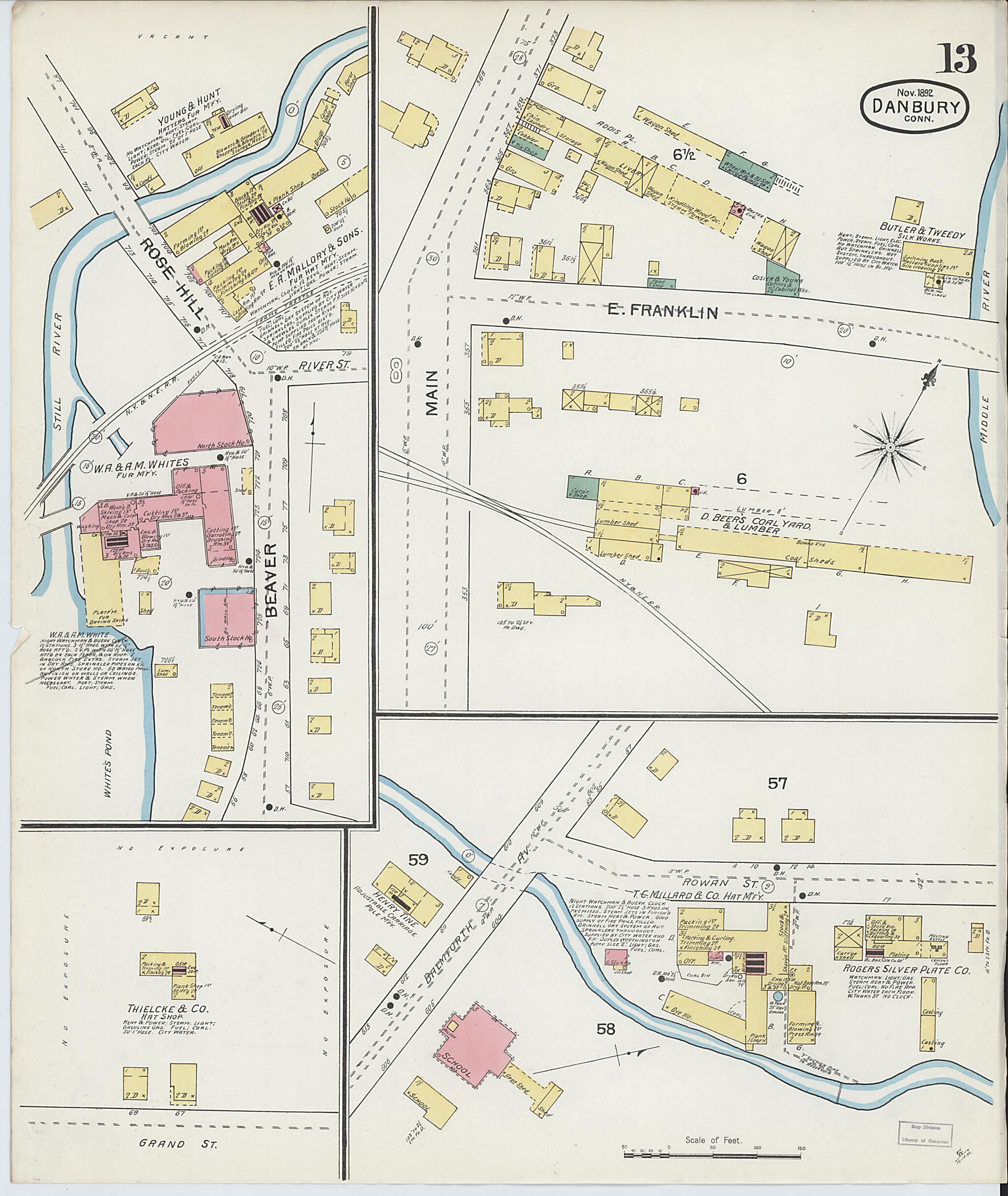 This old map of Danbury, Fairfield County, Connecticut was created by Sanborn Map Company in 1892