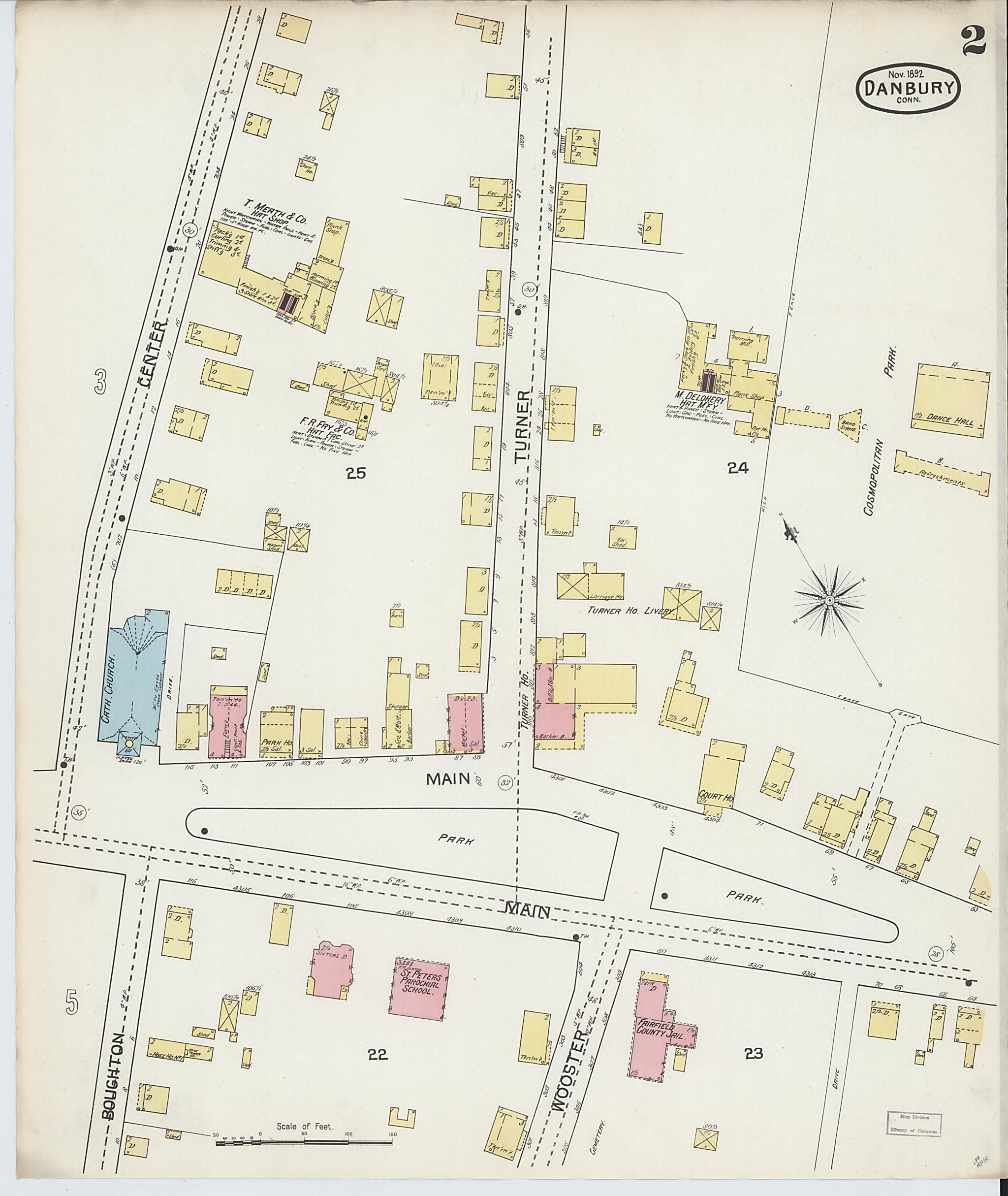 This old map of Danbury, Fairfield County, Connecticut was created by Sanborn Map Company in 1892