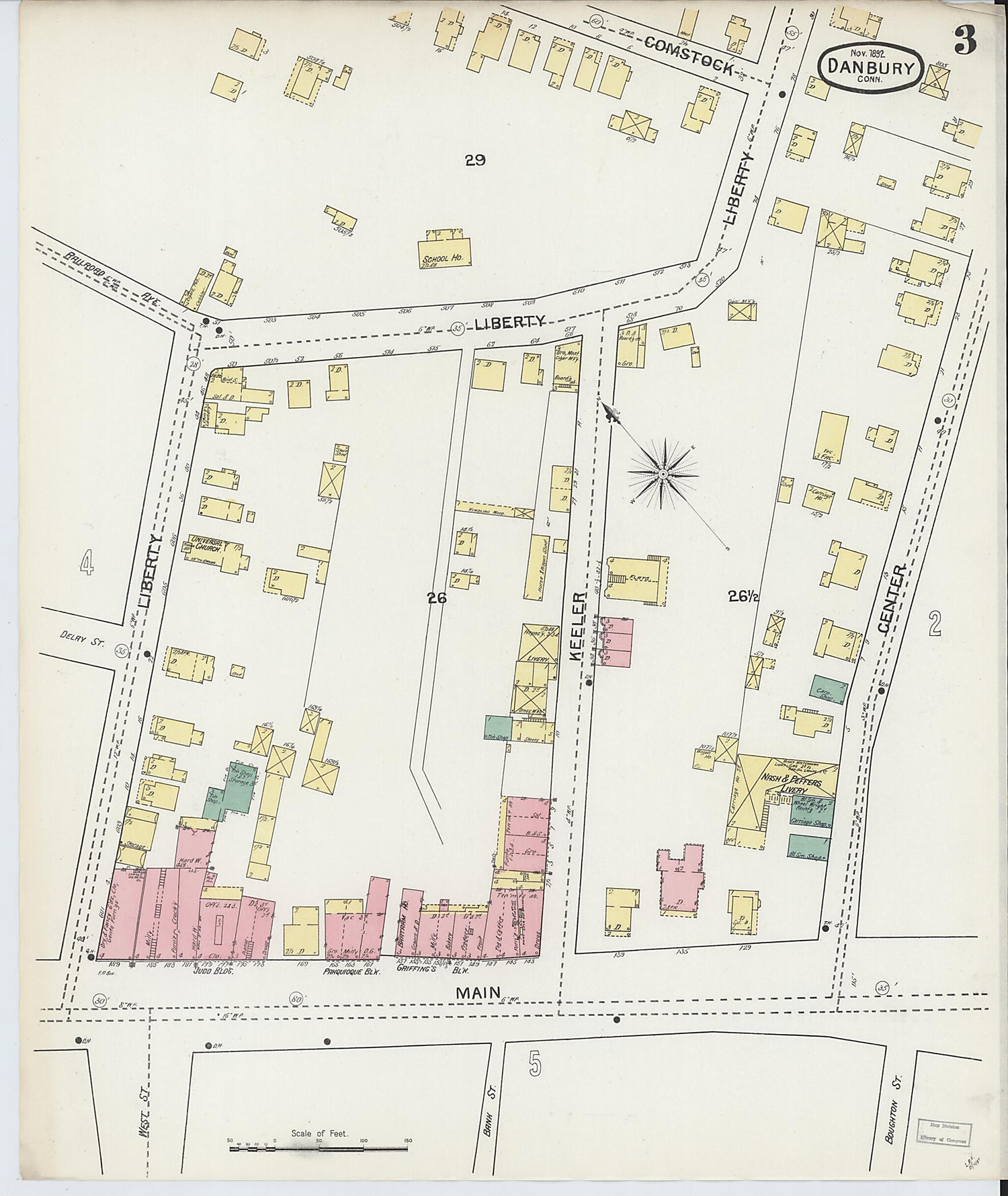 This old map of Danbury, Fairfield County, Connecticut was created by Sanborn Map Company in 1892