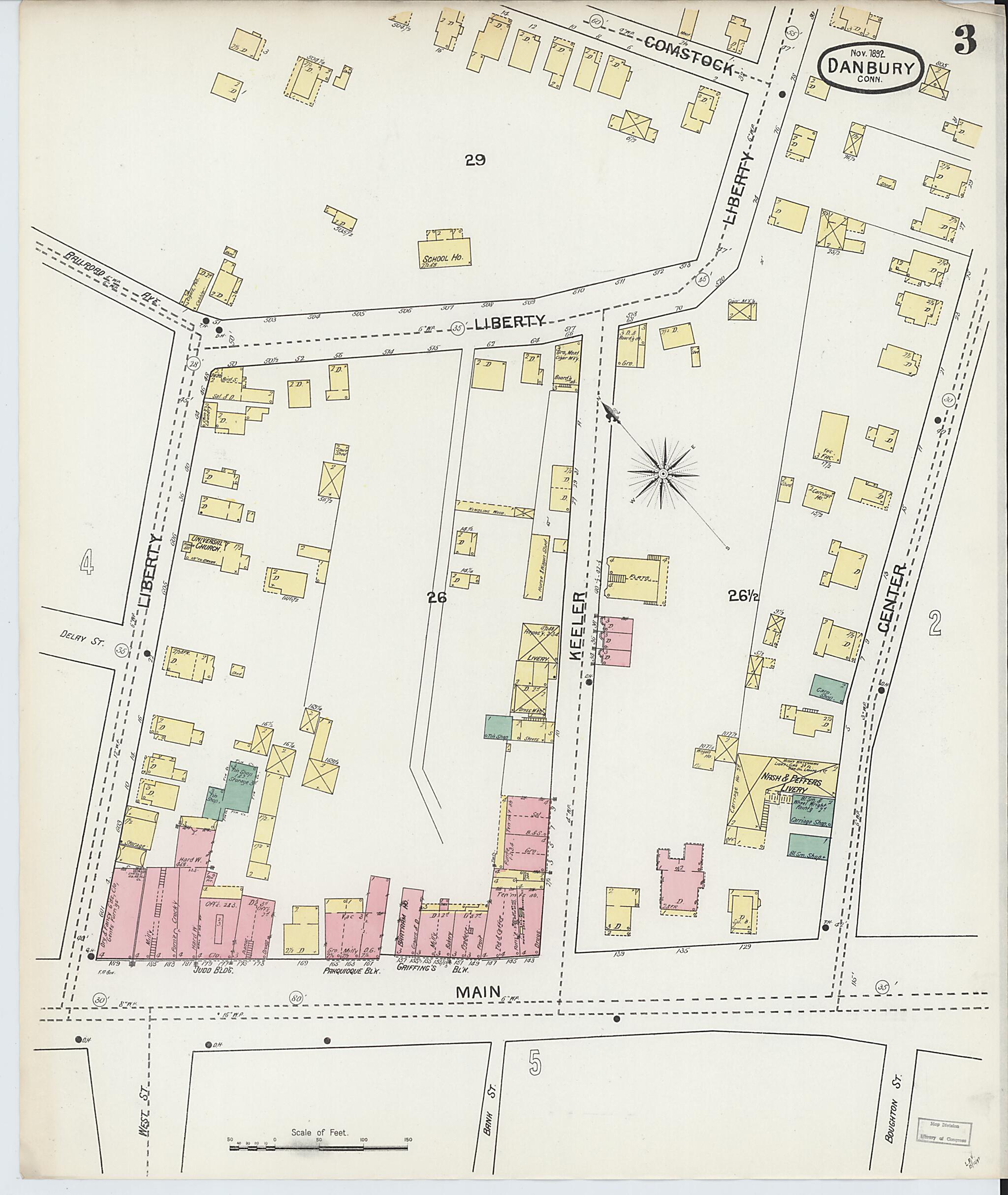 This old map of Danbury, Fairfield County, Connecticut was created by Sanborn Map Company in 1892